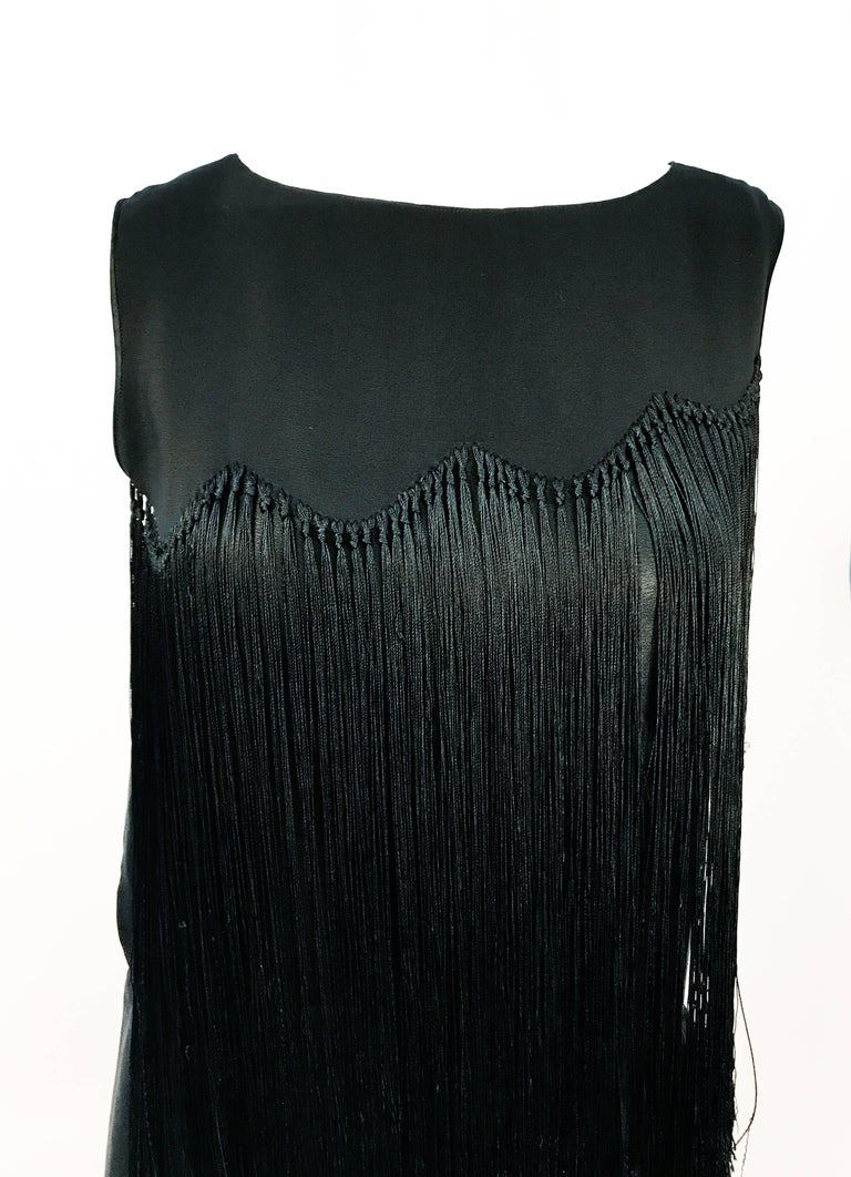 1920s Black Satin Evening Dress With Fringe For Sale 3