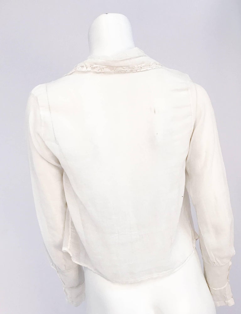 White Handmade Blouse With Lace and Pull Work, Late 1910s For Sale at ...