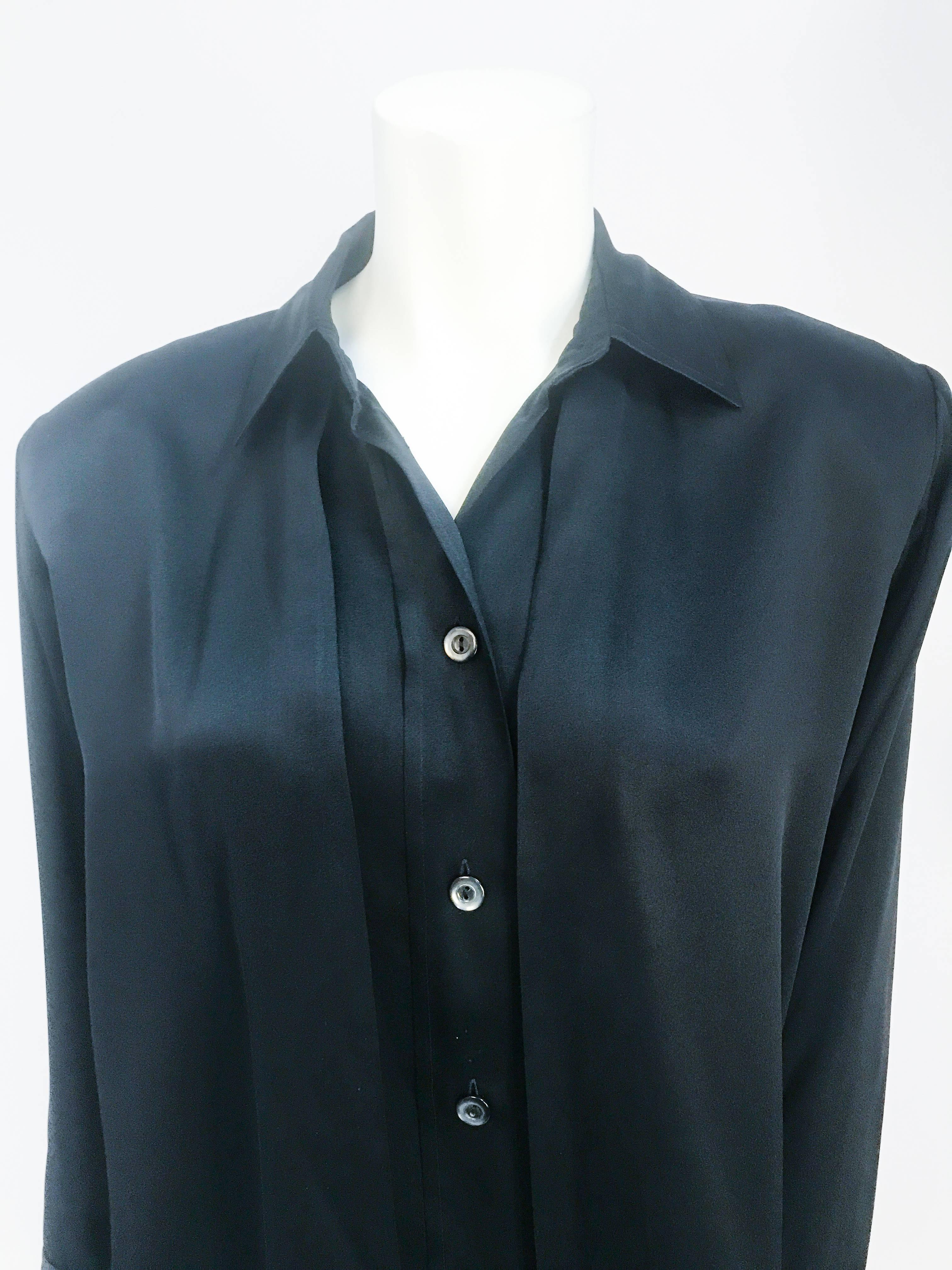 Women's Yves Saint Laurent Black Silk Blouse, 1980s 