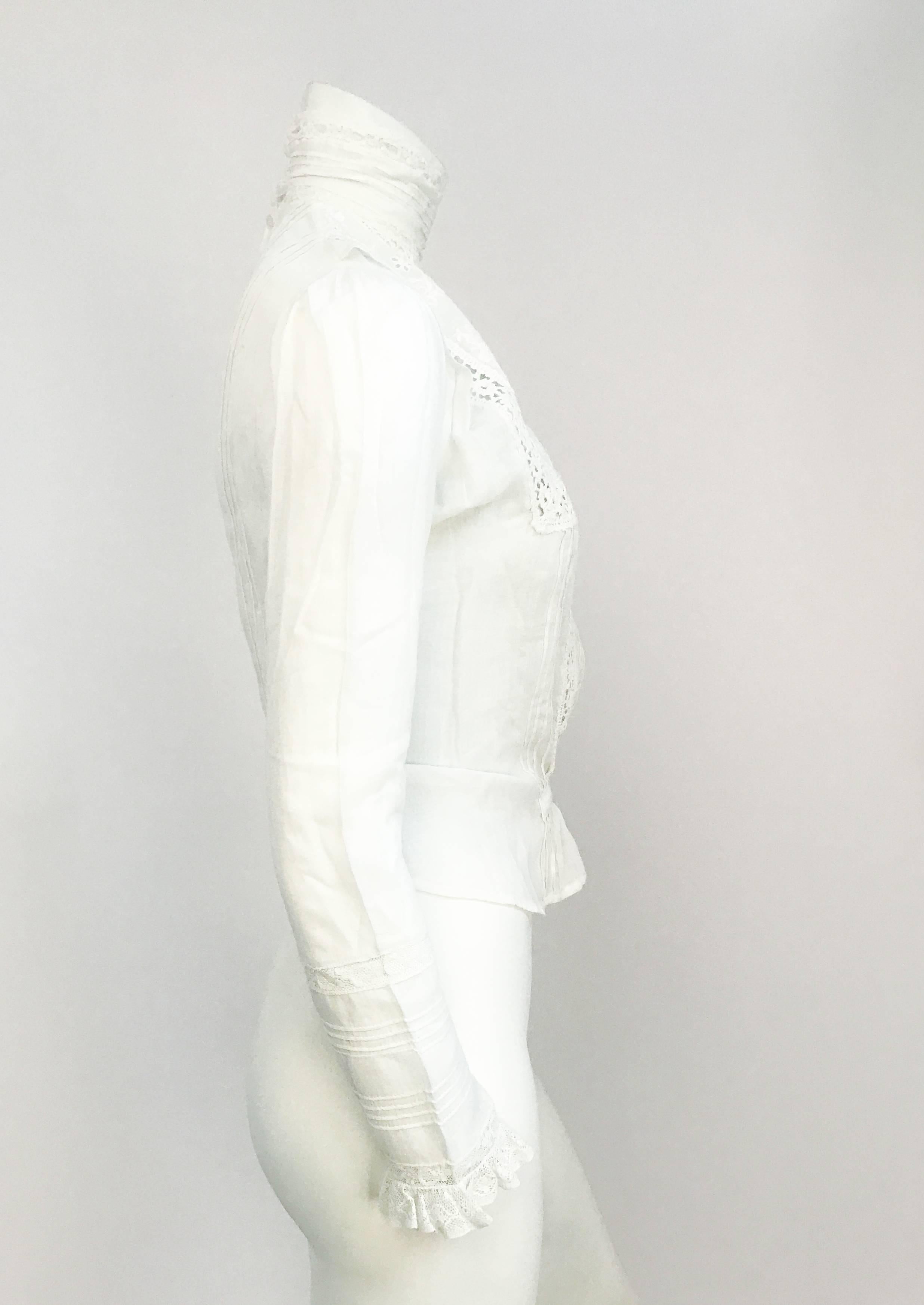 Women's Edwardian White Cotton Long Sleeve Blouse