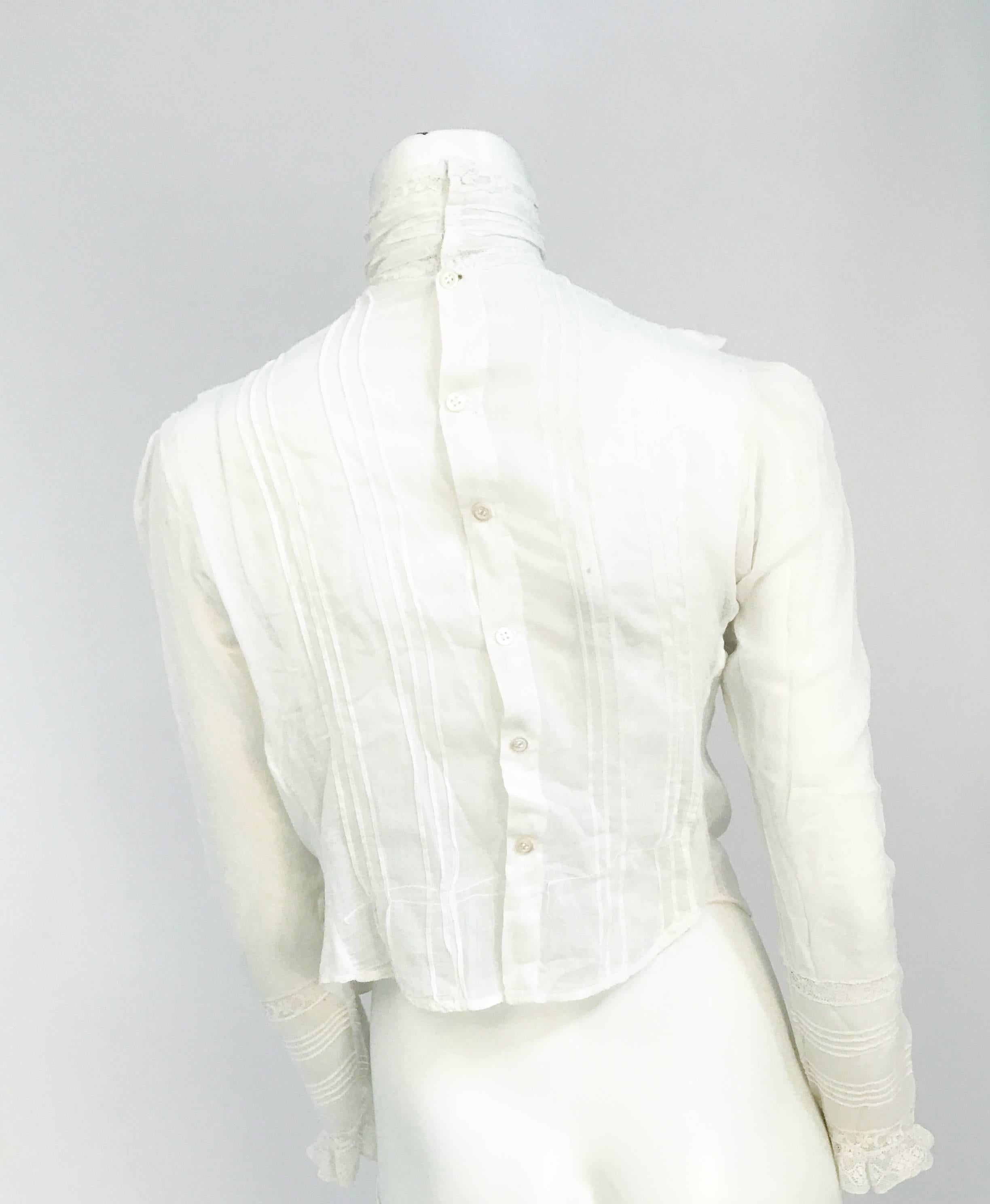 Edwardian White Cotton Long Sleeve Blouse 1