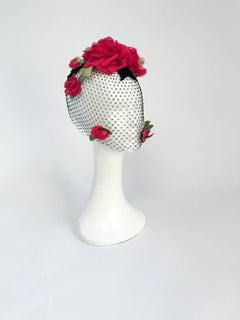 1950s Black Velvet Bow and Silk Flowers with Veil