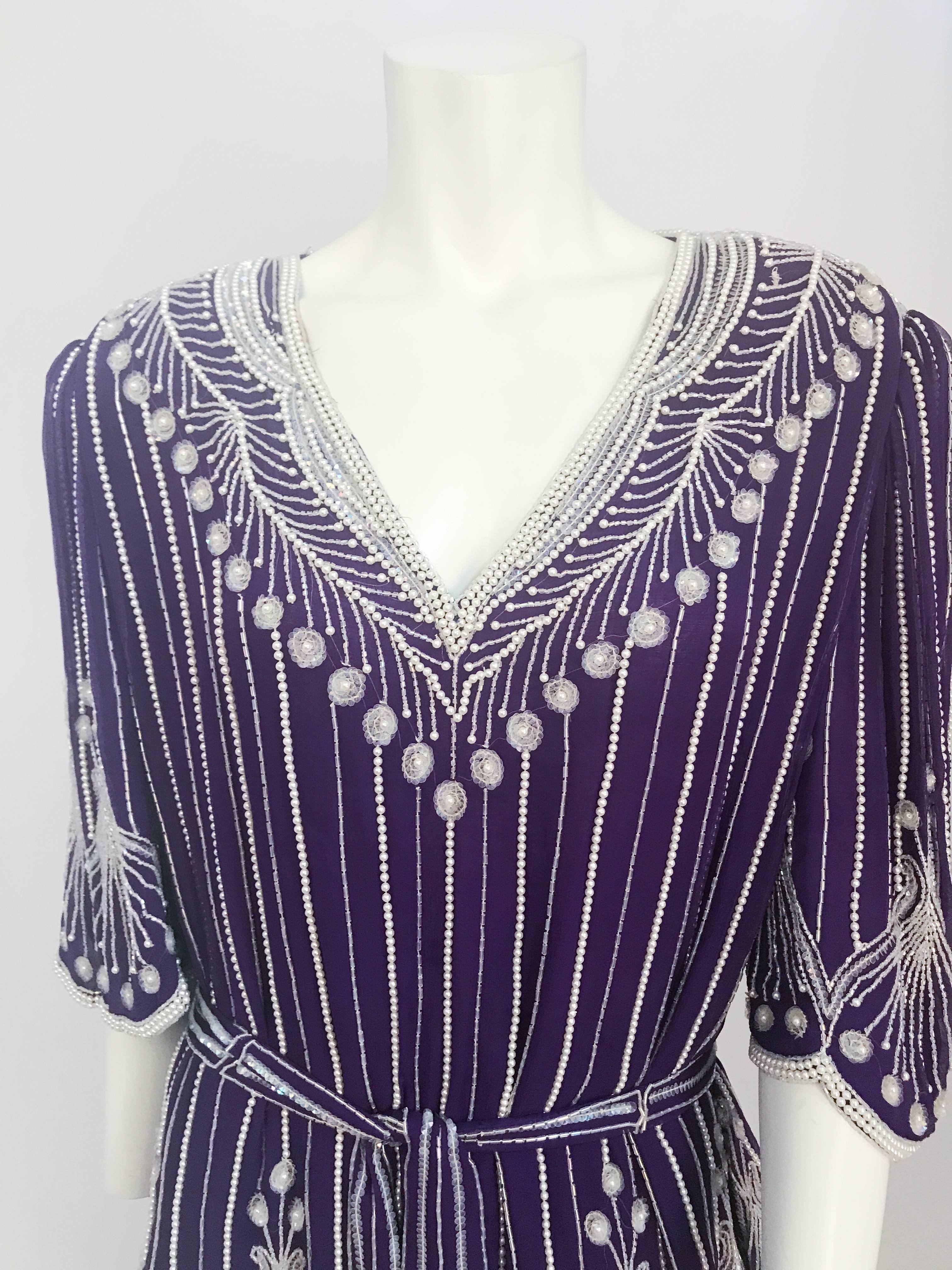 Neiman Marcus Purple Beaded Ensemble Skirt Set, 1980s  In Good Condition For Sale In San Francisco, CA