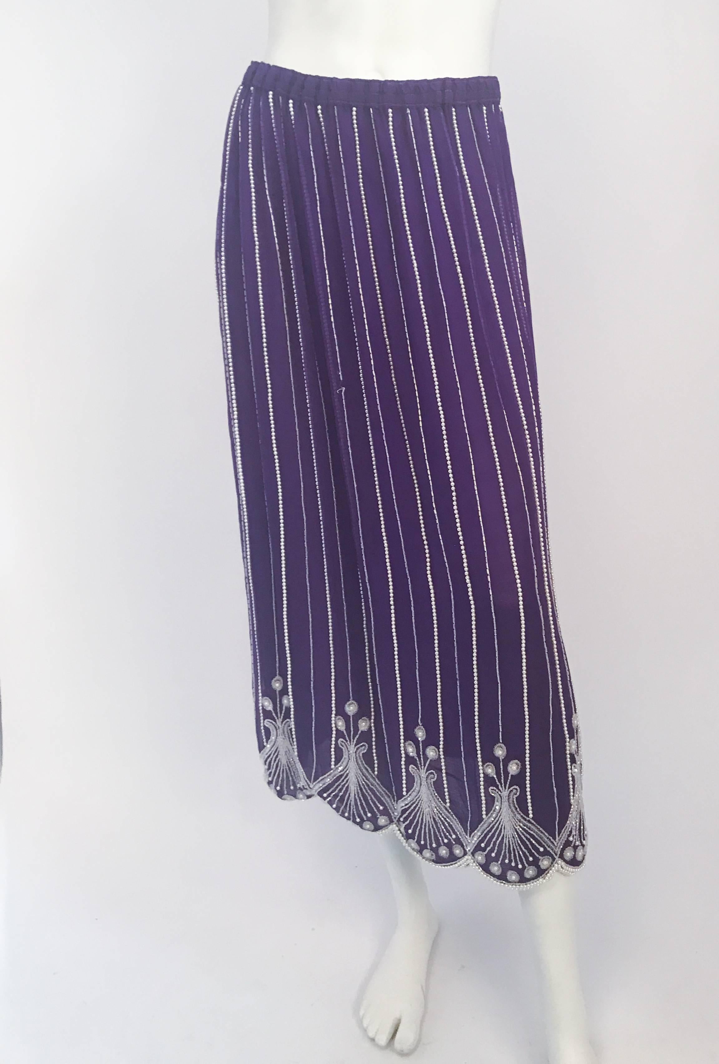 Women's Neiman Marcus Purple Beaded Ensemble Skirt Set, 1980s  For Sale