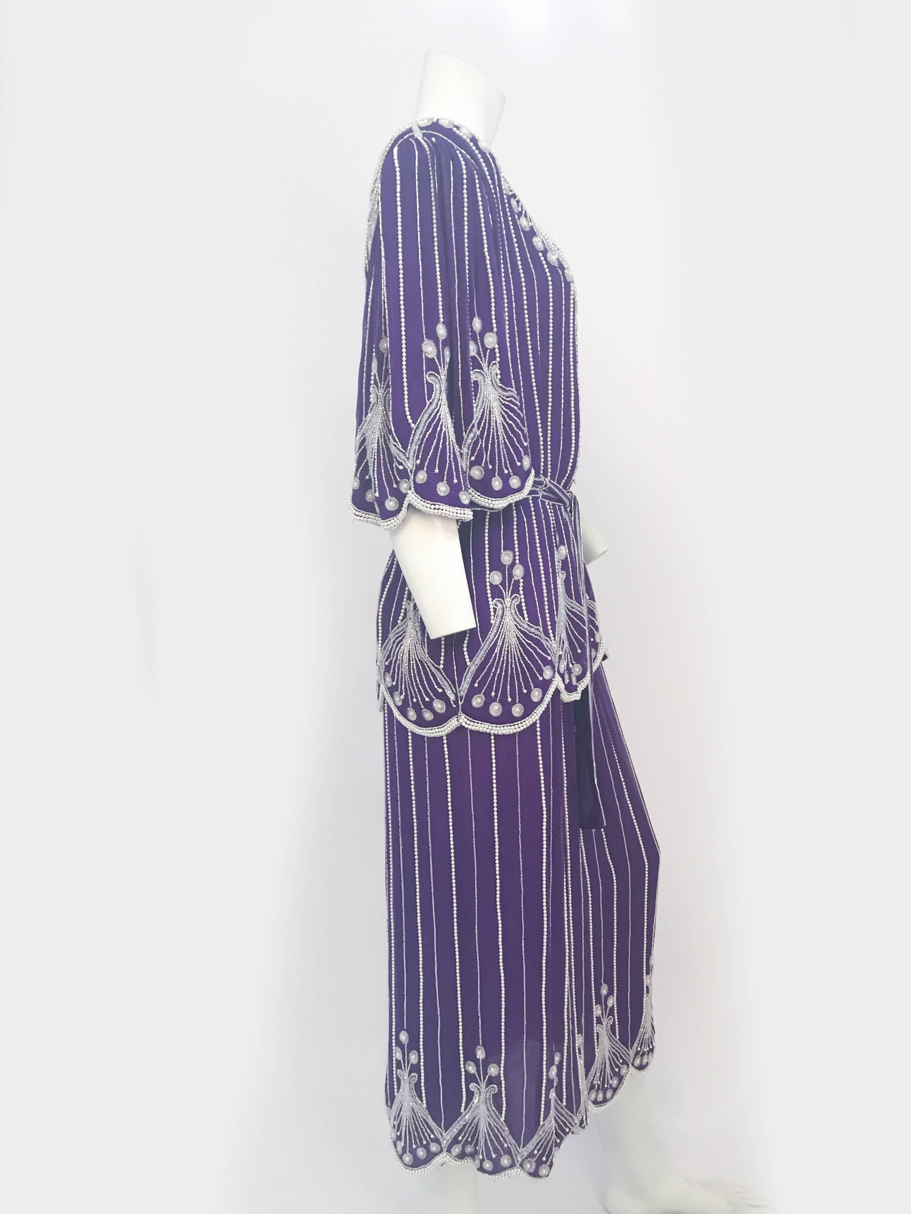 Neiman Marcus Purple Beaded Ensemble Skirt Set, 1980s  For Sale 2