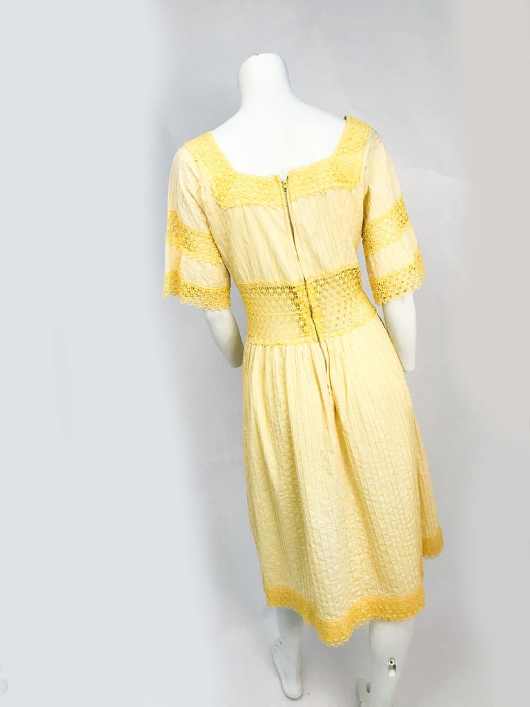 1960s Yellow Pleated Lace Dress at 1stdibs
