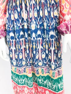 1970s I. Magnin Pleated Impressionist Printed Day Dress