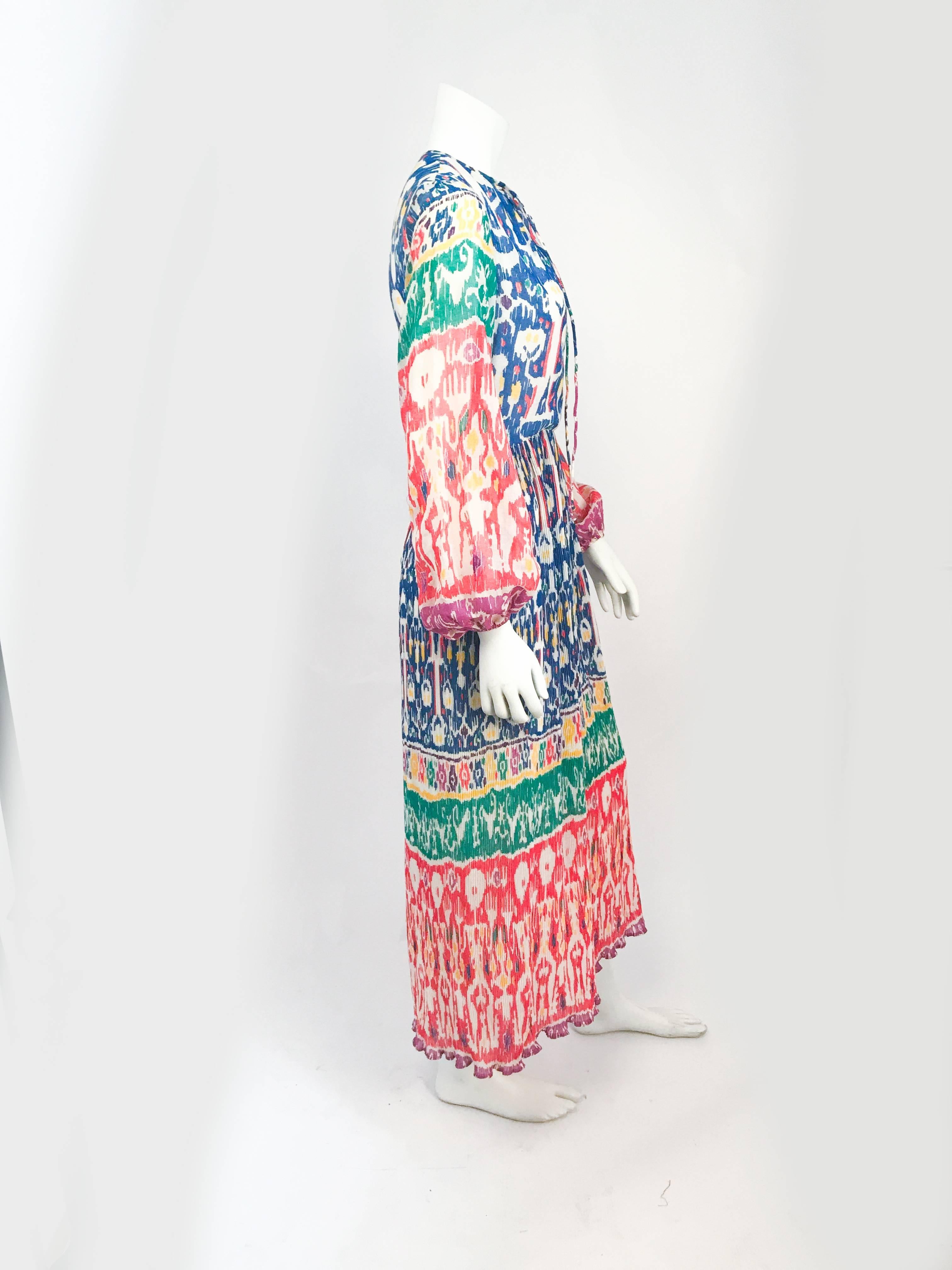 1970s I. Magnin Pleated Impressionist Printed Day Dress For Sale 1