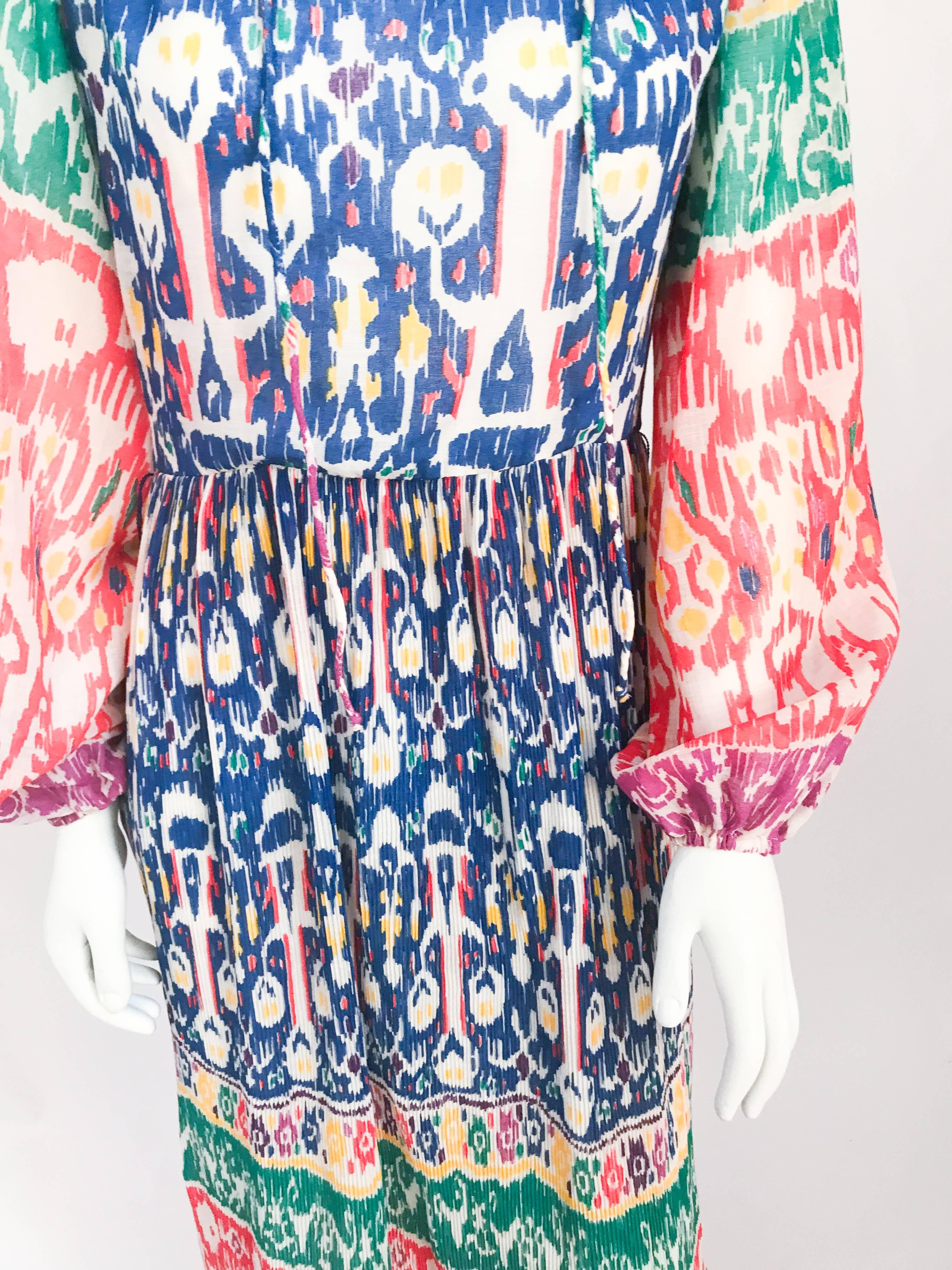 Women's 1970s I. Magnin Pleated Impressionist Printed Day Dress For Sale