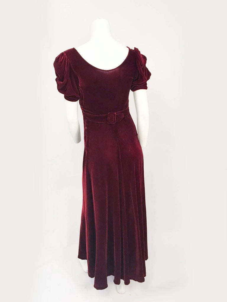 Details about   Antique 1930s Black Silk Velvet Dress Ruching Long Sleeves Bias  Vintage