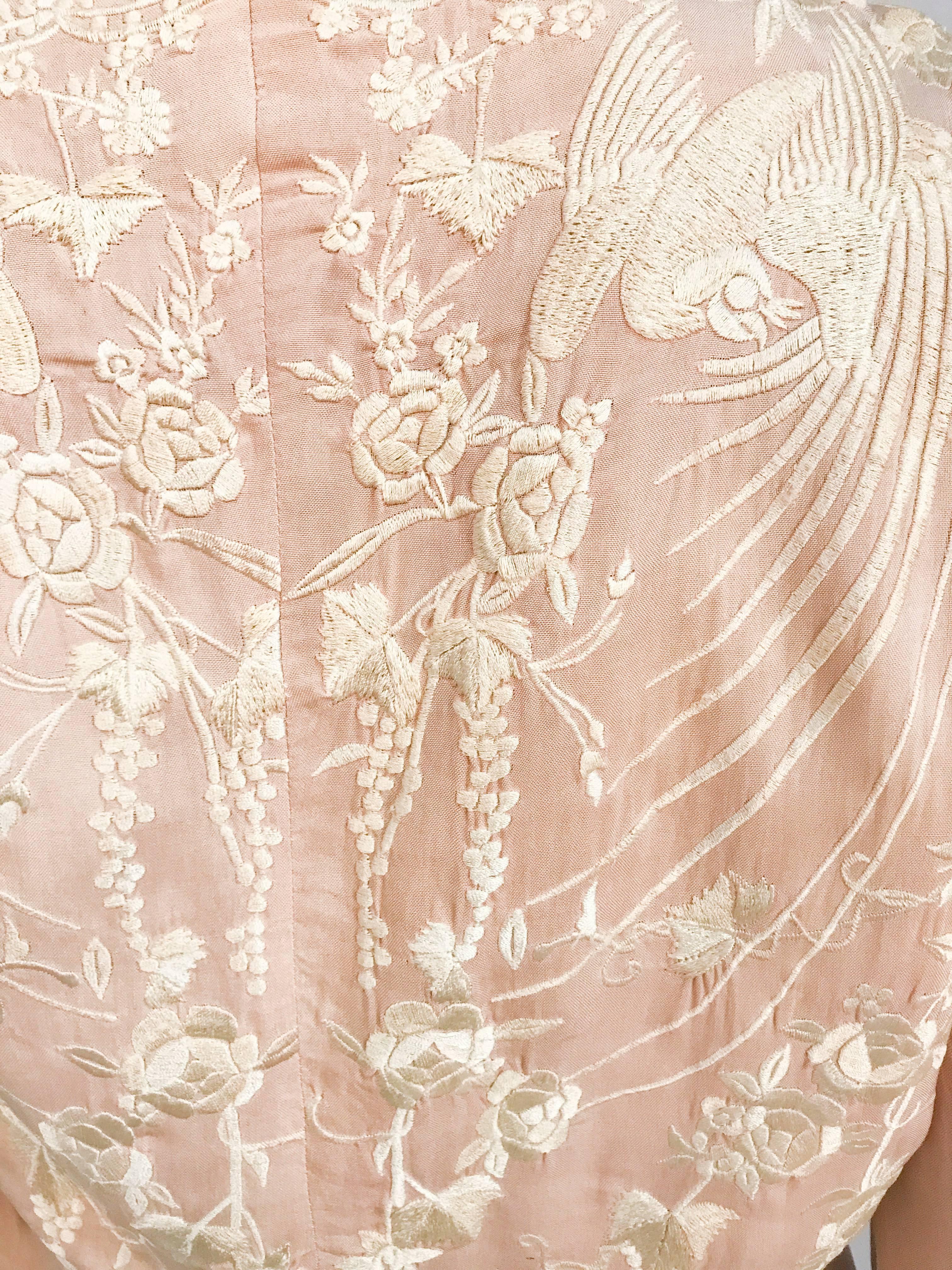 Women's 1980s Pale Rose Silk Embroidered Bolero