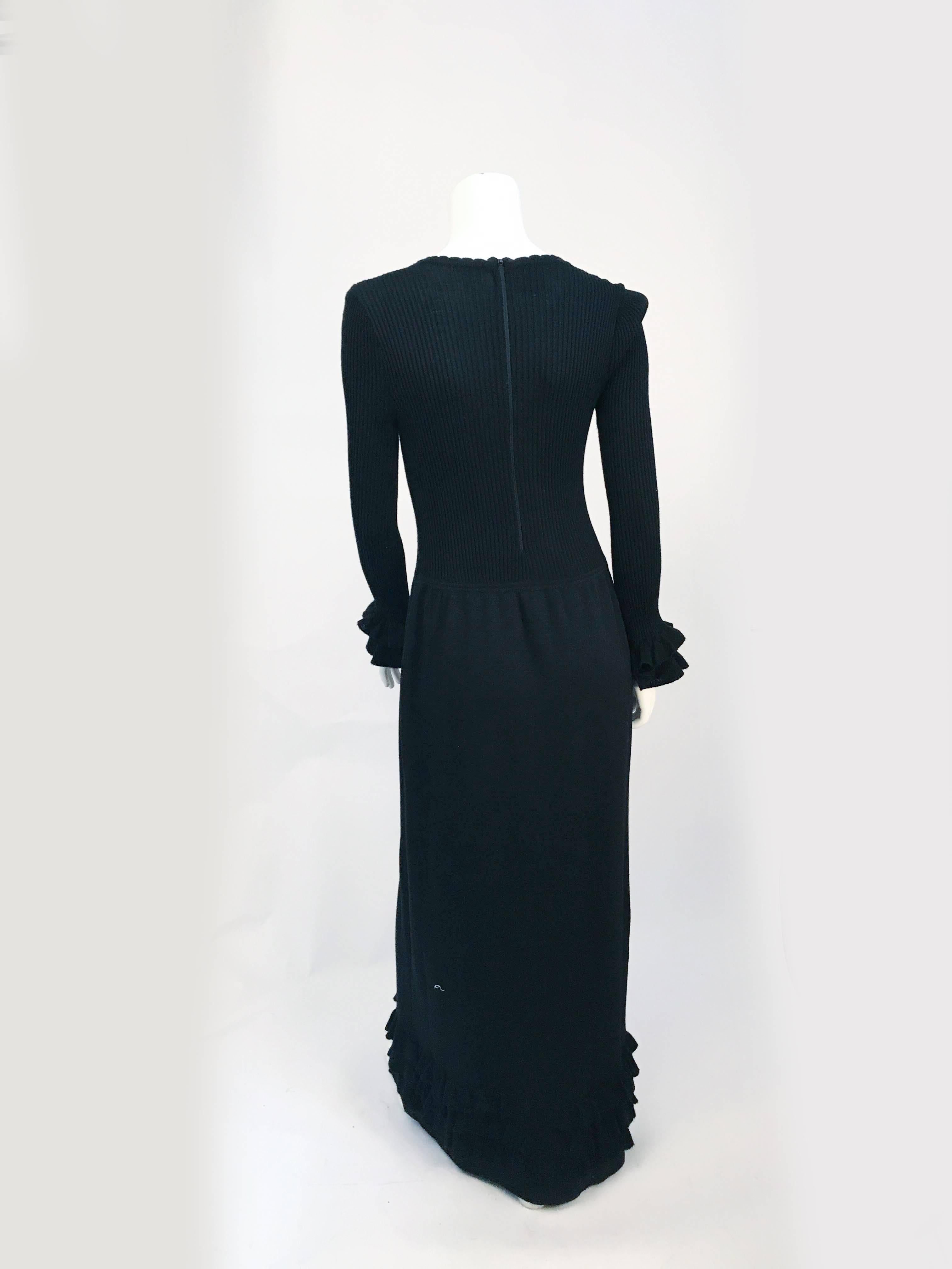 1970s Banff LTD by Gianni Ferri Black Knit Ruffled Dress 2