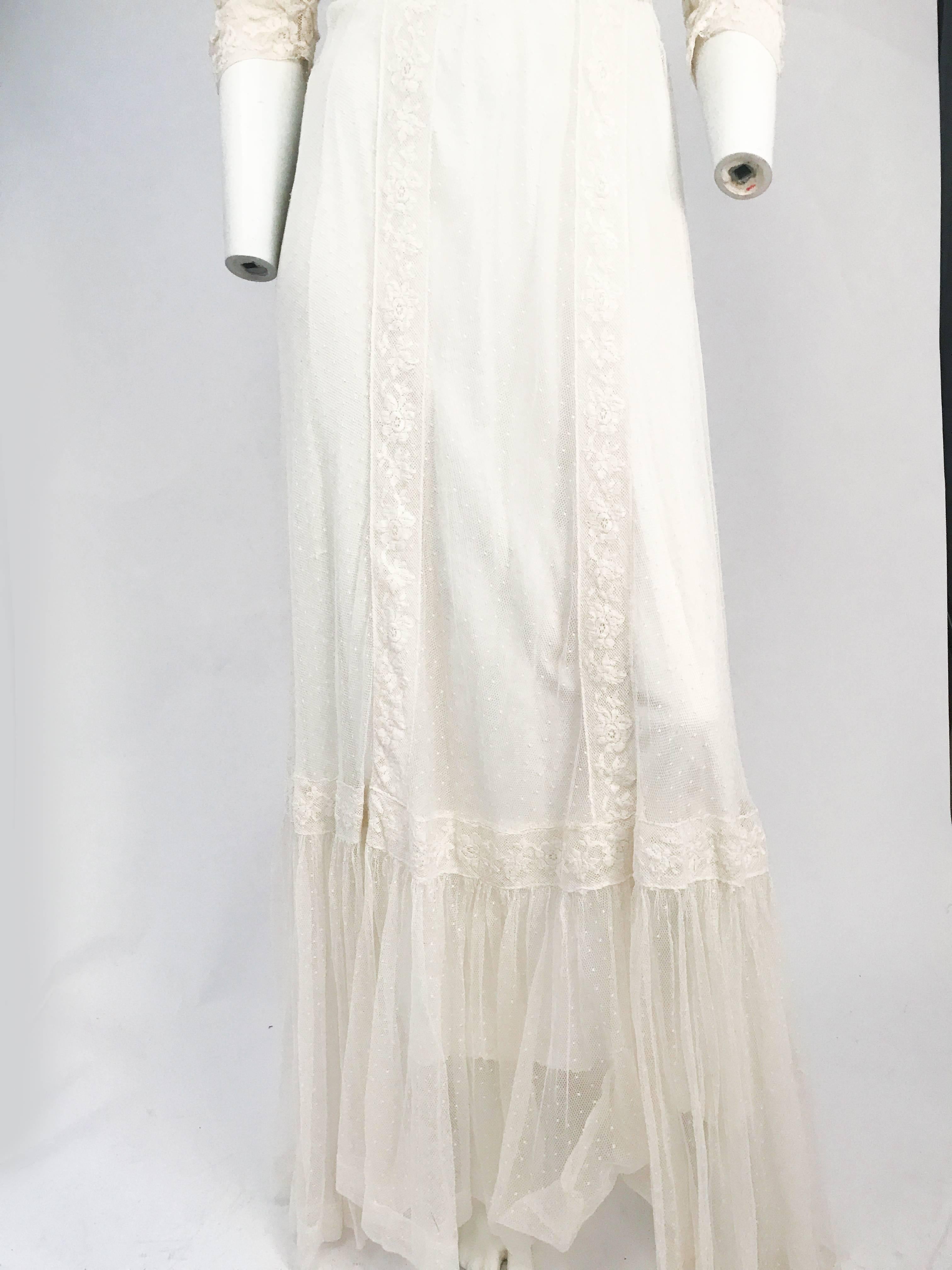 Edwardian Net Wedding or Lawn Dress. White lawn/wedding dress with 3/4 length puff sleeves.