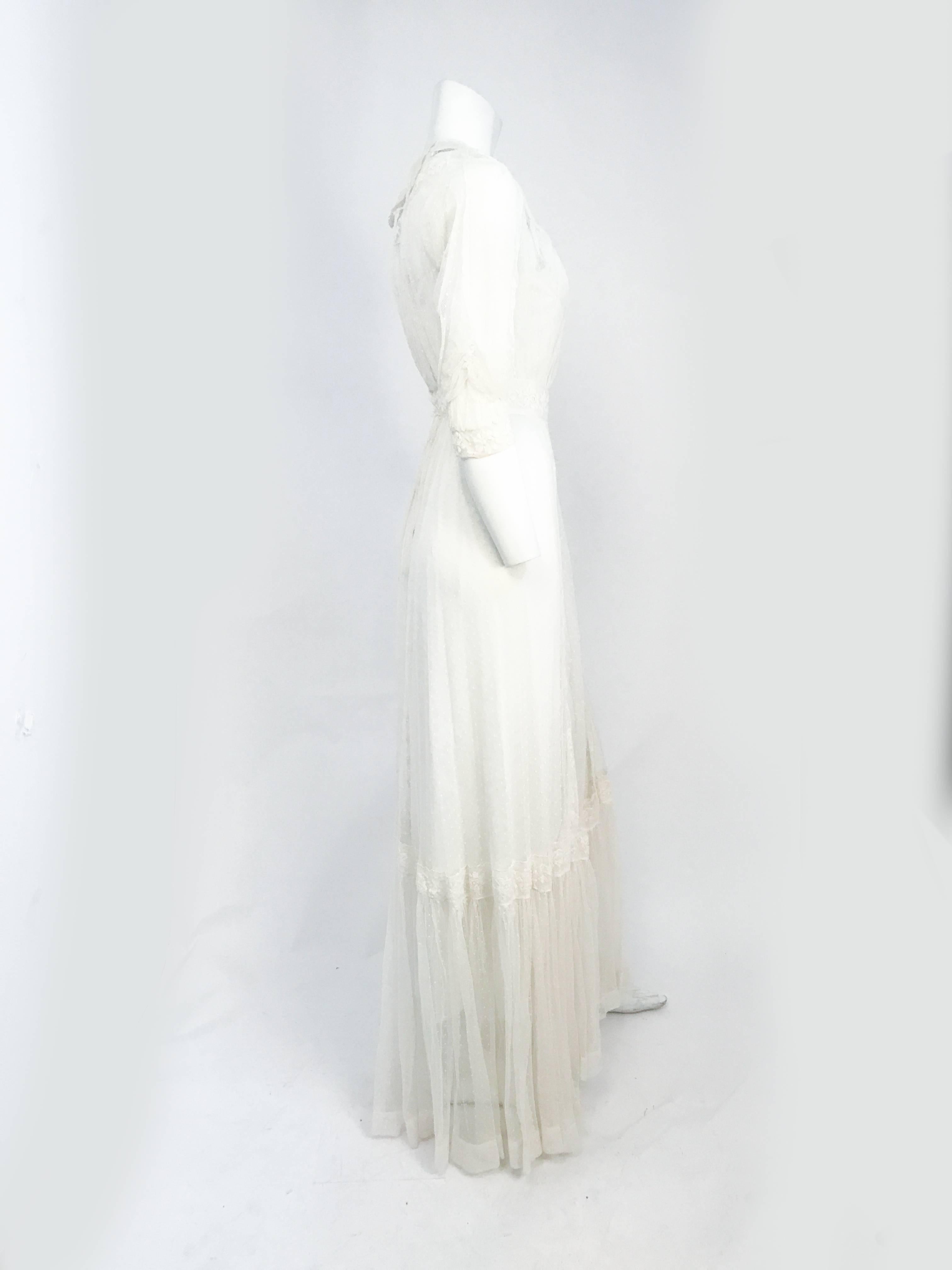 Beige Edwardian Net Wedding or Lawn Dress