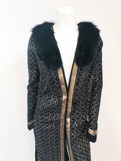1920s Black Wool Evening Coat with Silver Sequins