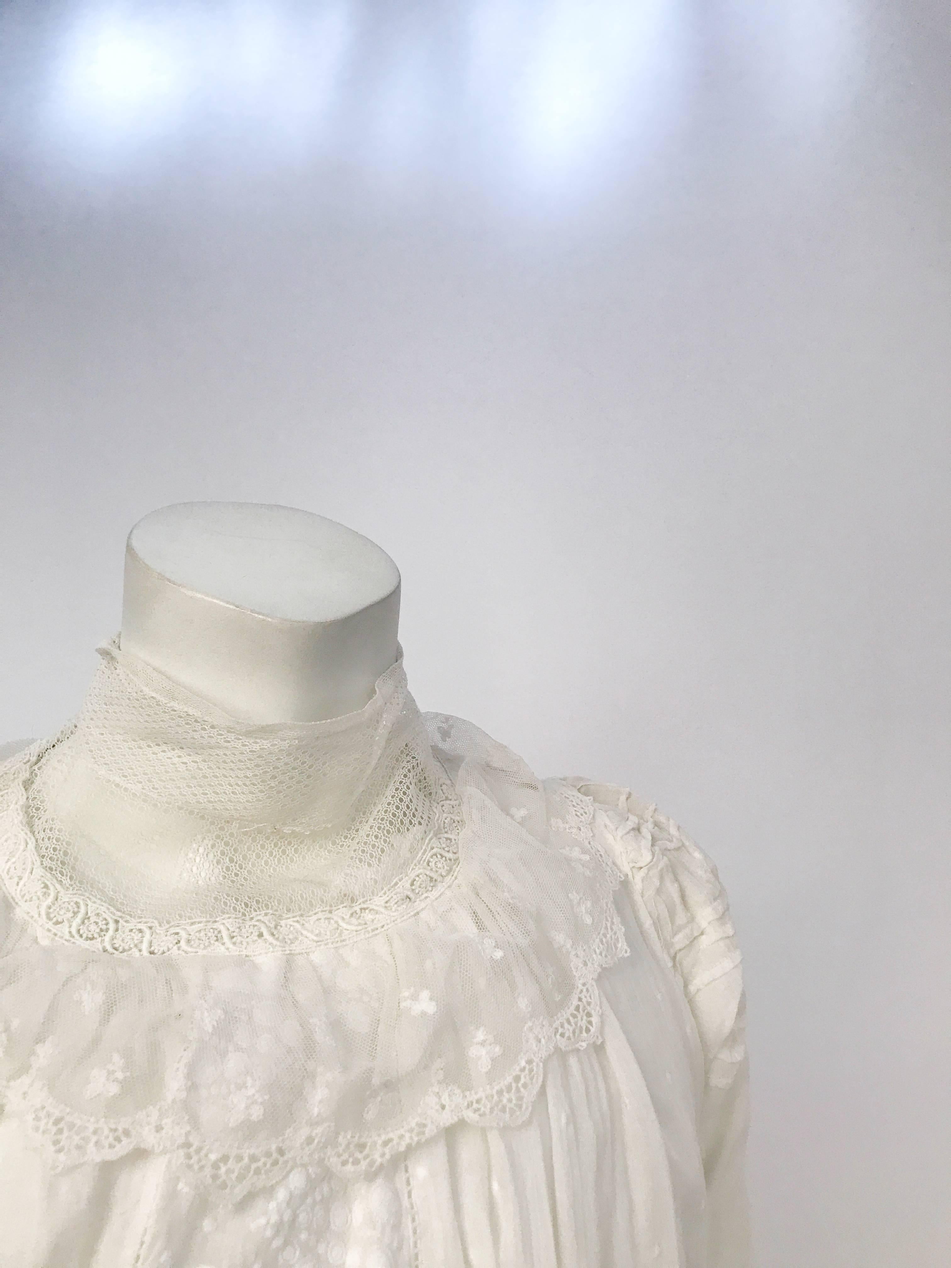 Women's Edwardian White Wedding/Lawn Dress with Lace Details
