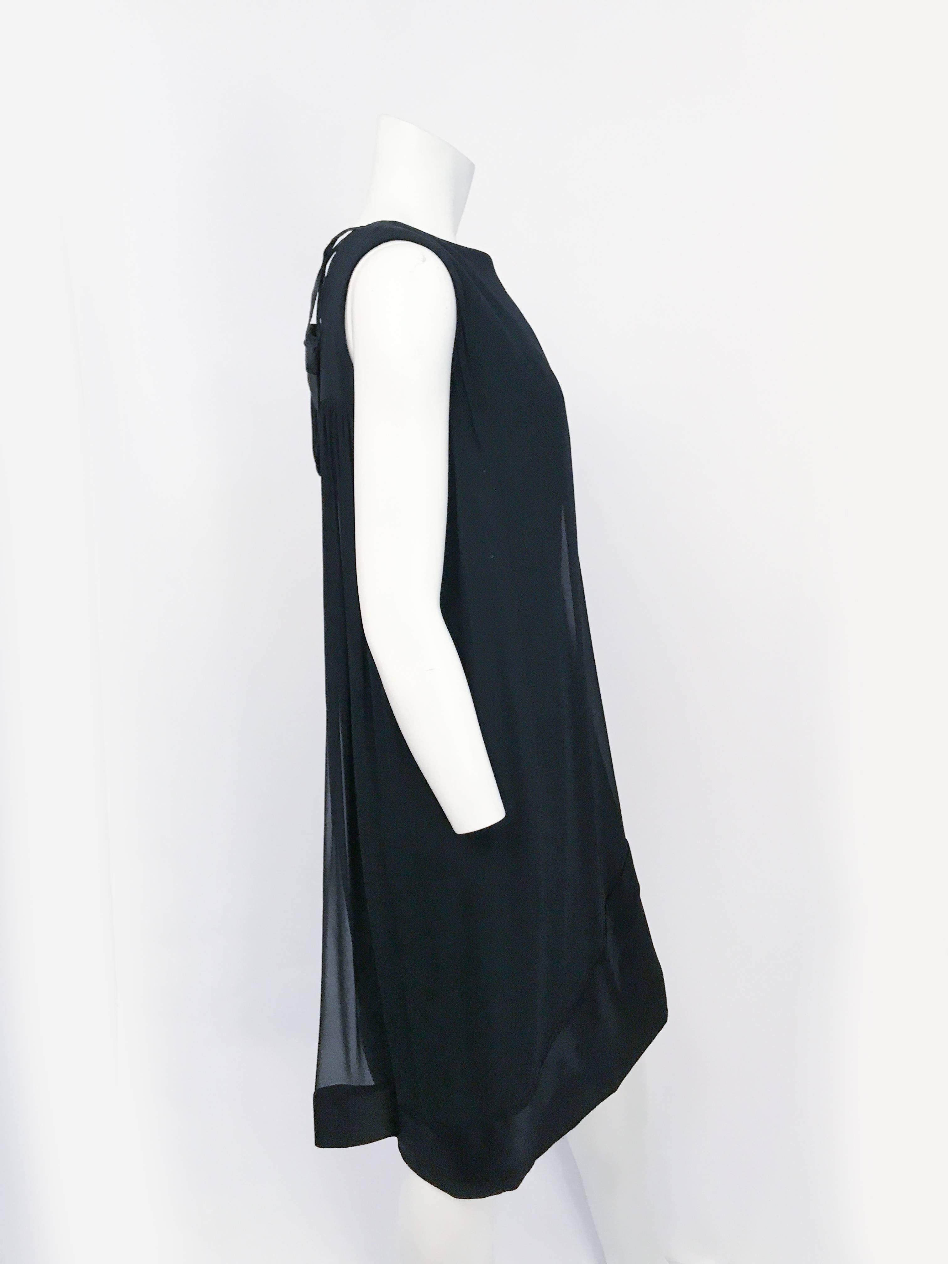 1960s Black Silk Crepe Sheath Dress with Chiffon and Satin Drape In Good Condition For Sale In San Francisco, CA