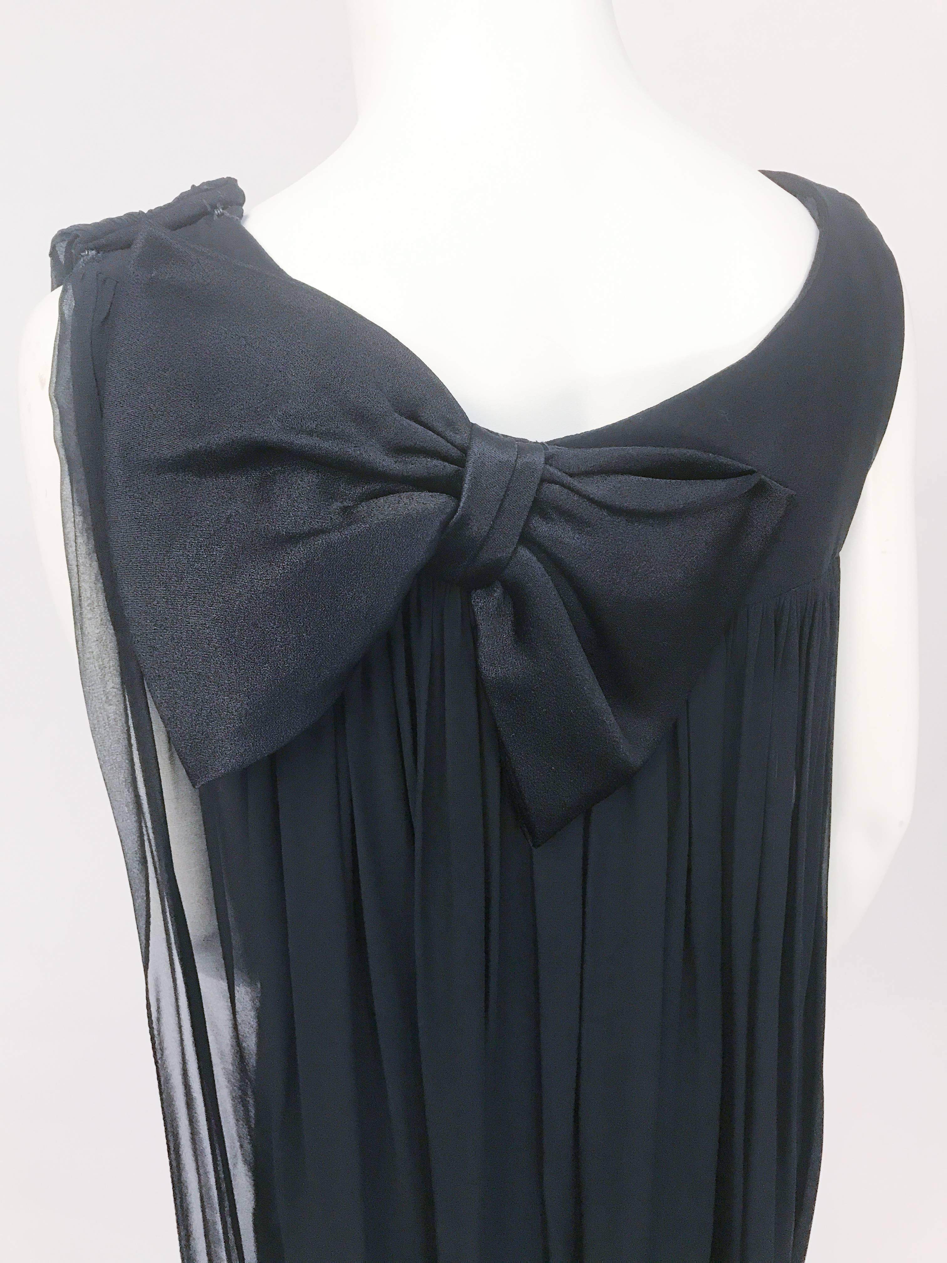 Women's 1960s Black Silk Crepe Sheath Dress with Chiffon and Satin Drape For Sale