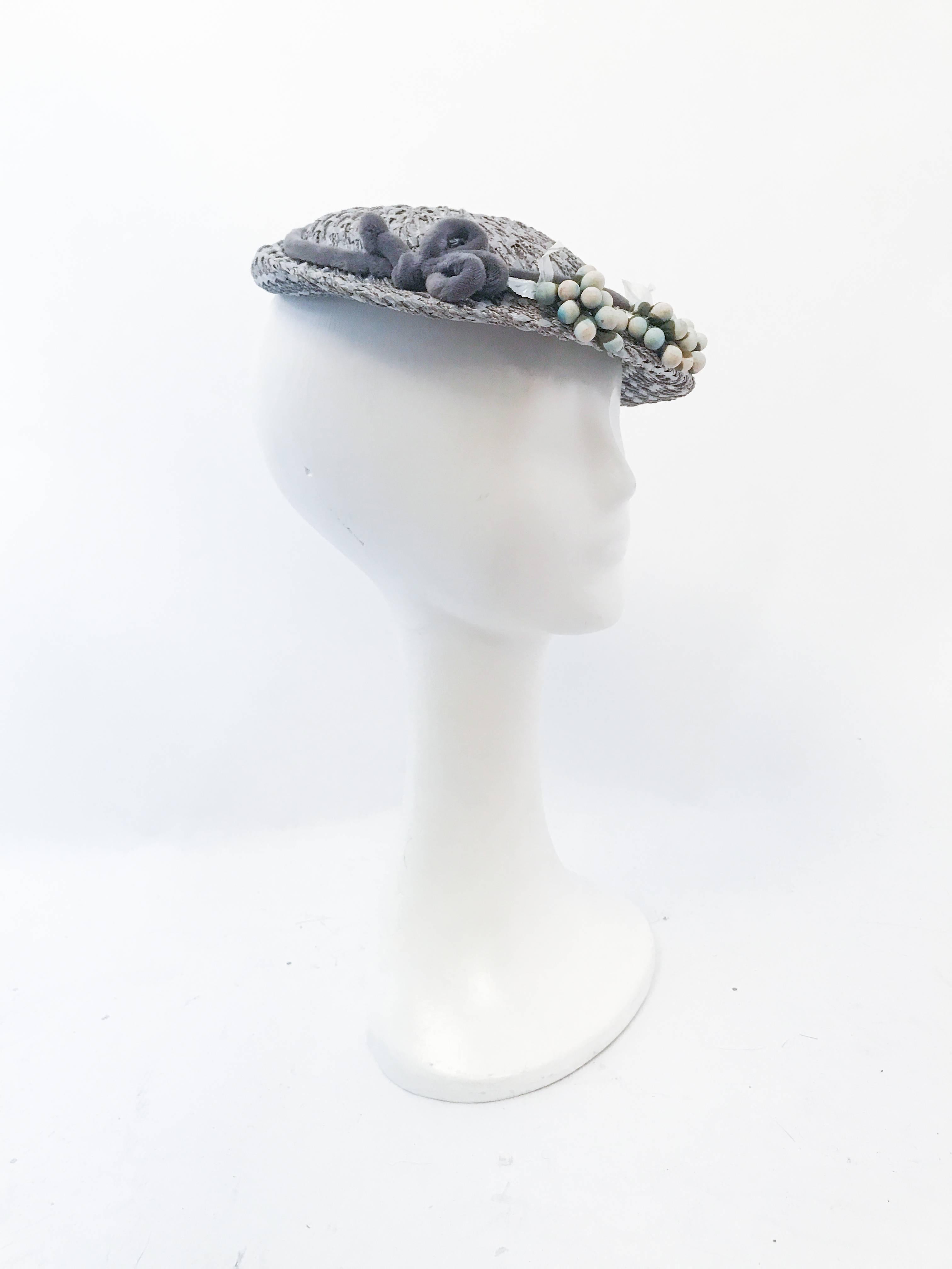 Gray 1950s Pewter Raffia Hat