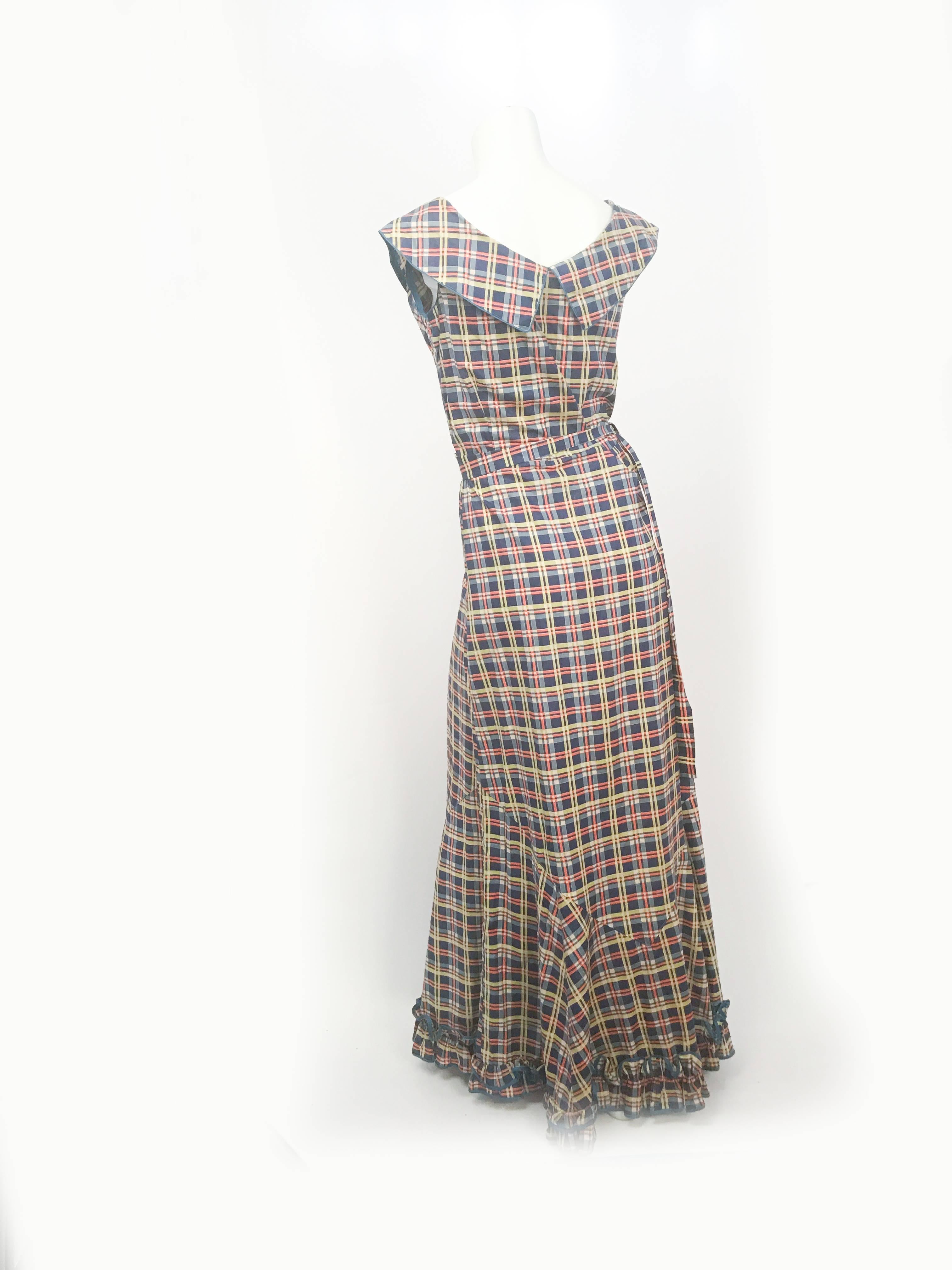 Women's 1930s Plaid Cotton Picnic Dress For Sale