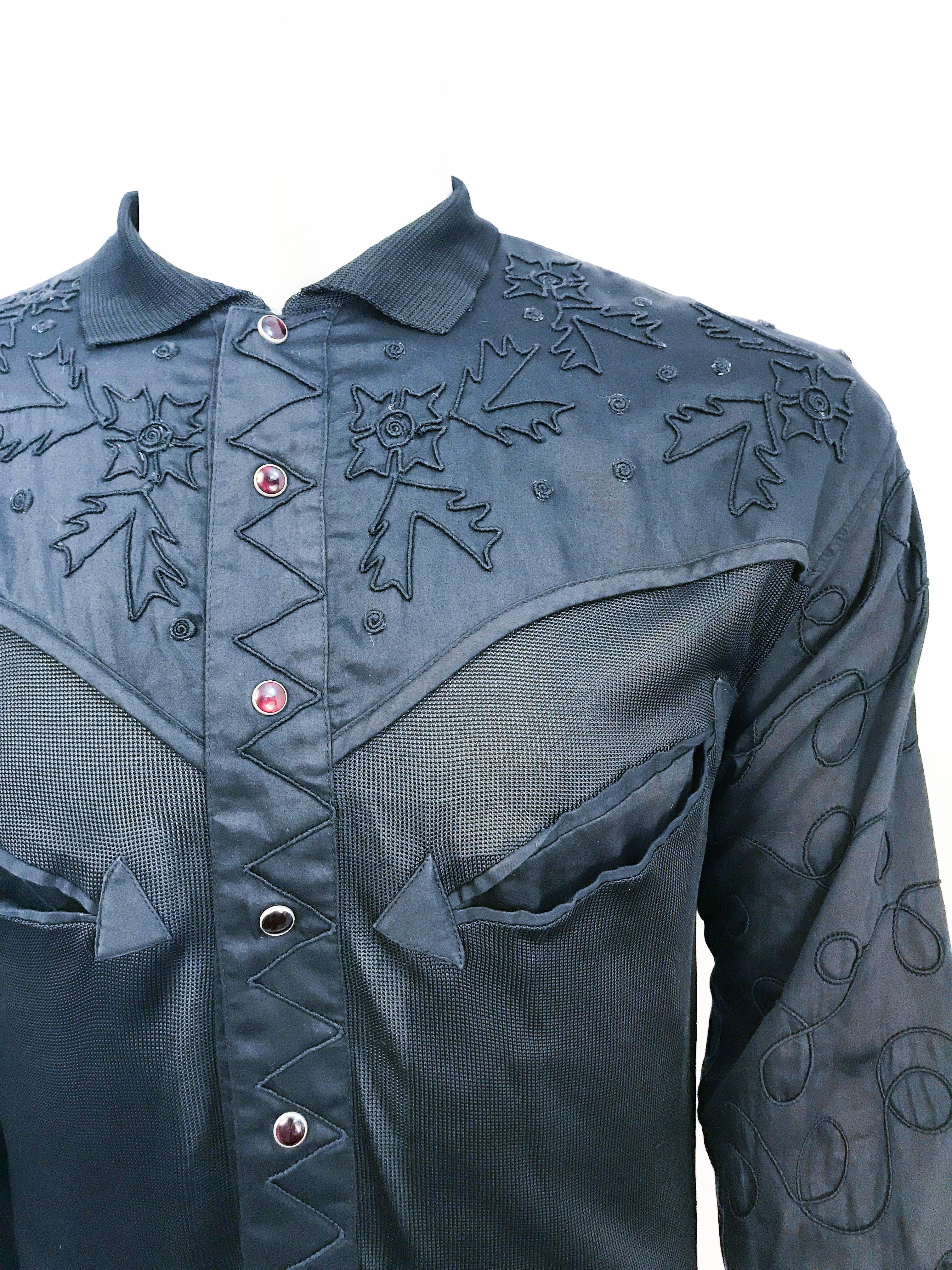 1980s Claude Montana Kintt and Embroidered Western Shirt in Black.