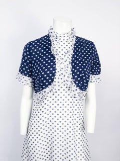 1960s Lord and Taylor Blue and White Polkadot Dress With Bolero