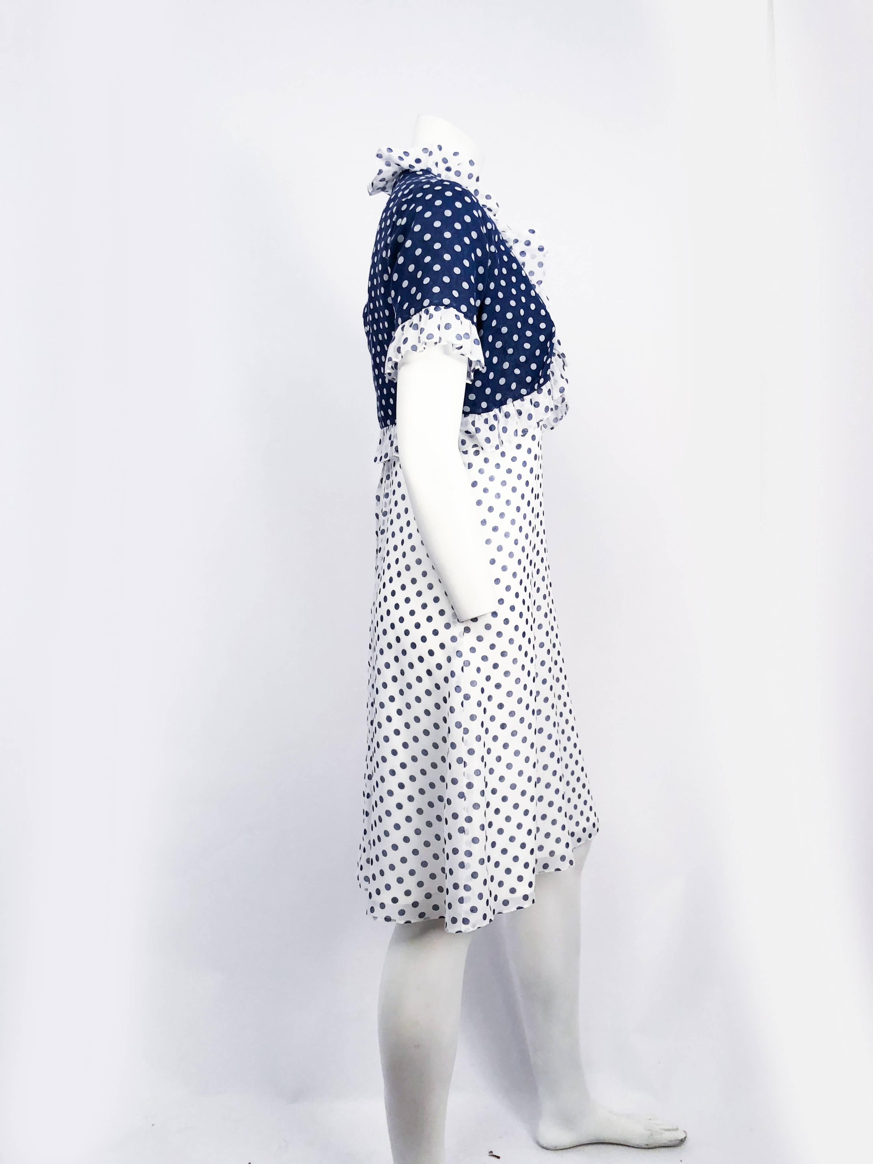 1960 Lord & Taylor - Vestito a polacchi bianchi e blu con bolero In condizioni buone in vendita a San Francisco, CA