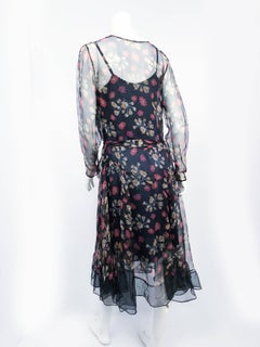 Sheer Floral Printed Silk Chiffon Dress, 1920s