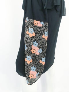 1920s Silk Georgette Drop Waist Dress with Embroidered Flounce