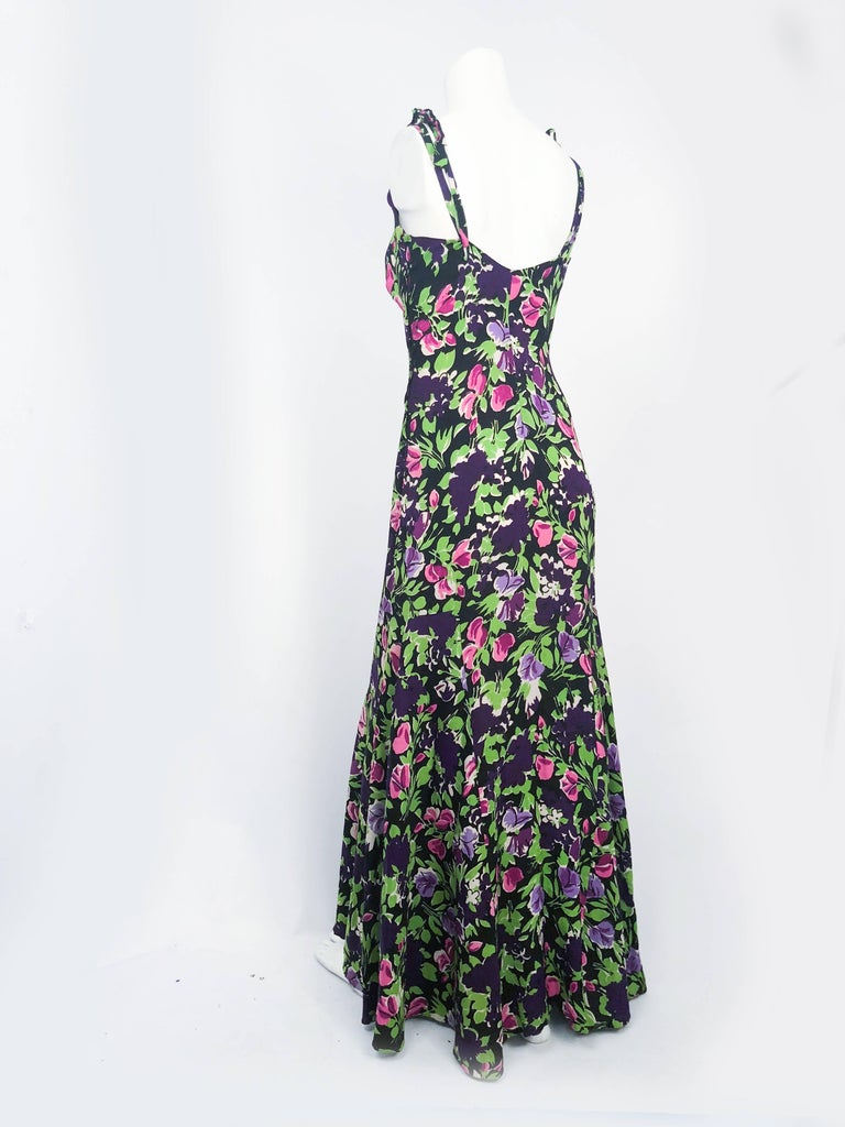 1930's Floral Printed Crepe Full-Length Dress at 1stDibs