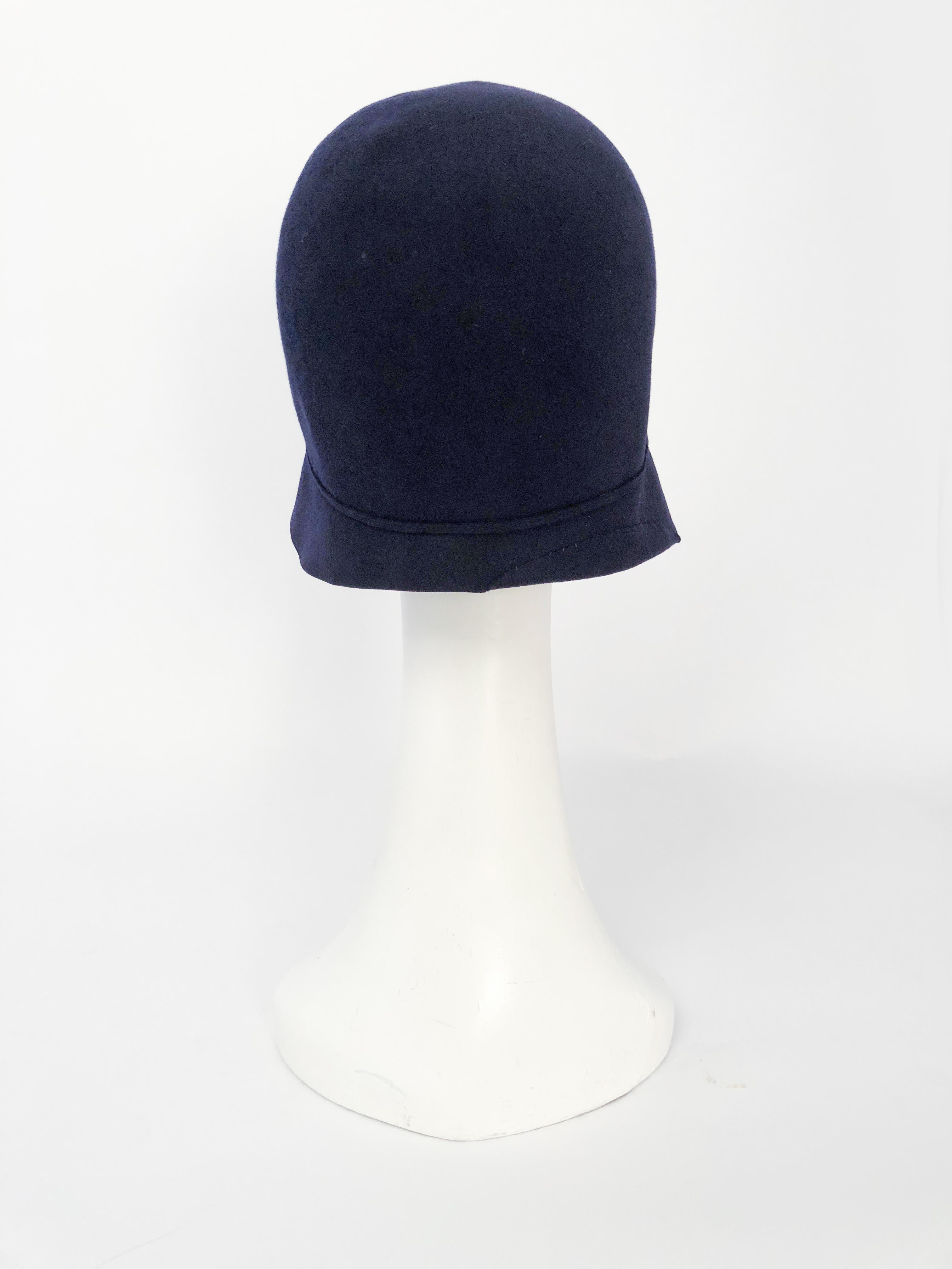 Navy Beaver Felt Cloche with Hand-cut Flower Accents, 1920s  In Good Condition In San Francisco, CA