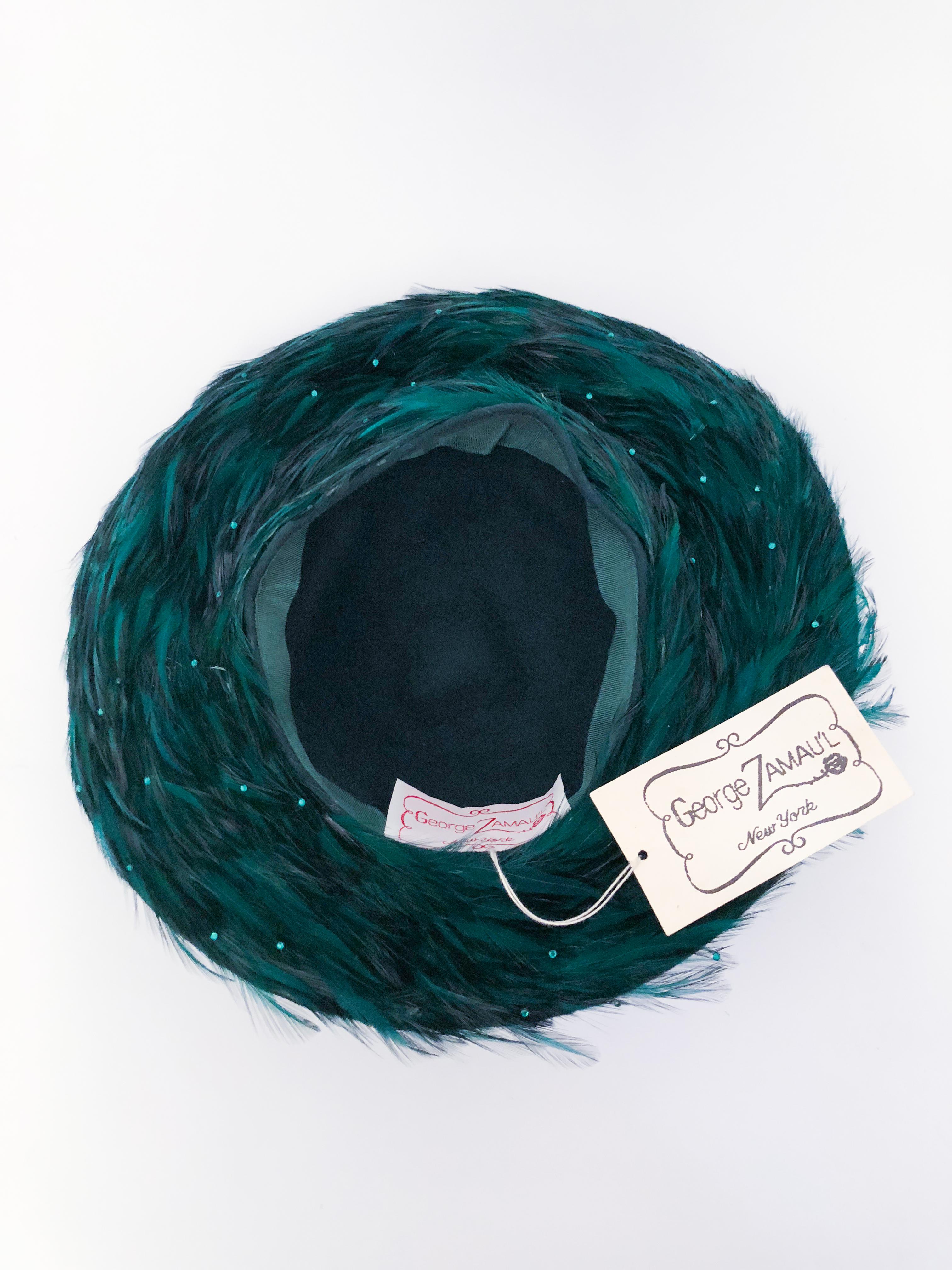 George Zamau'l Emerald Hat with Feathered Brim, 1980s  3