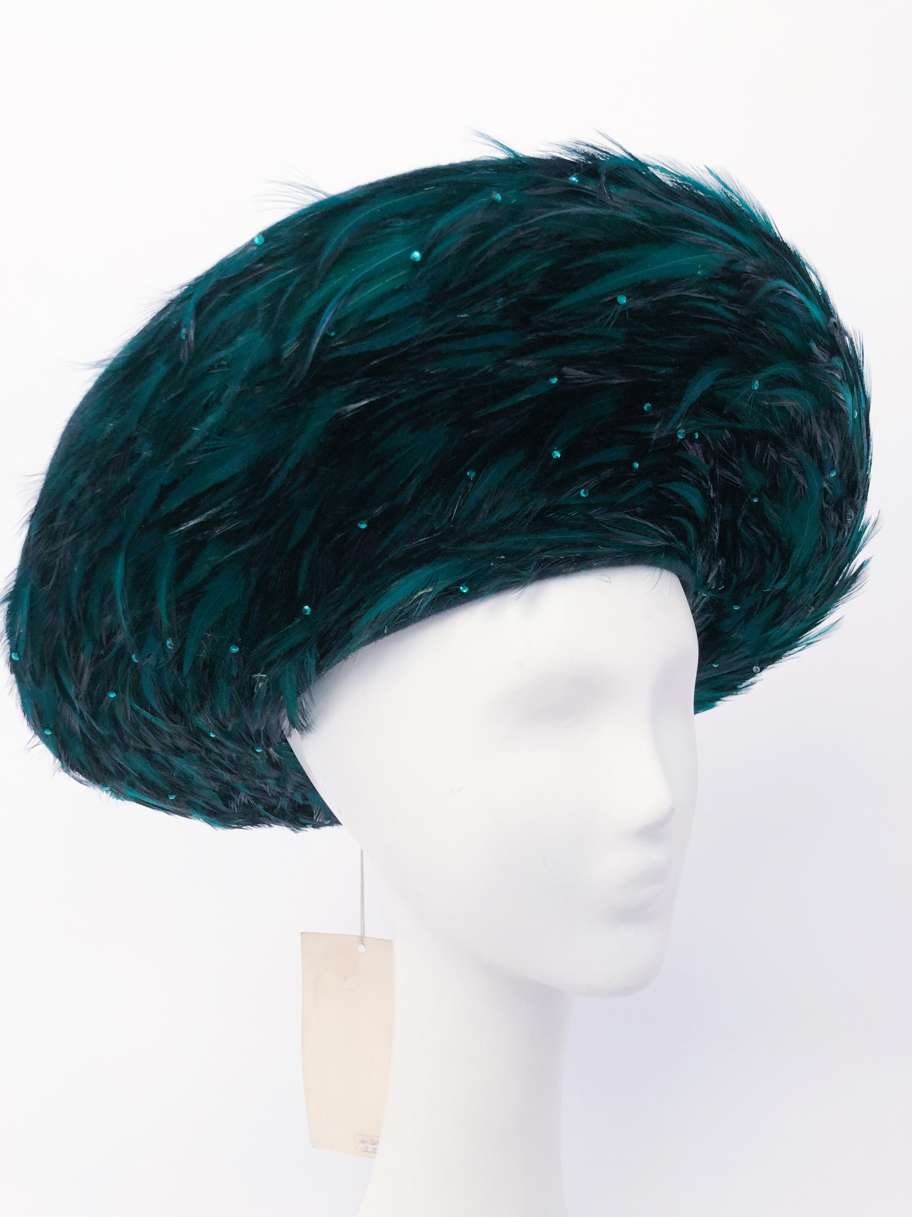 George Zamau'l Emerald Hat with Feathered Brim, 1980s  2