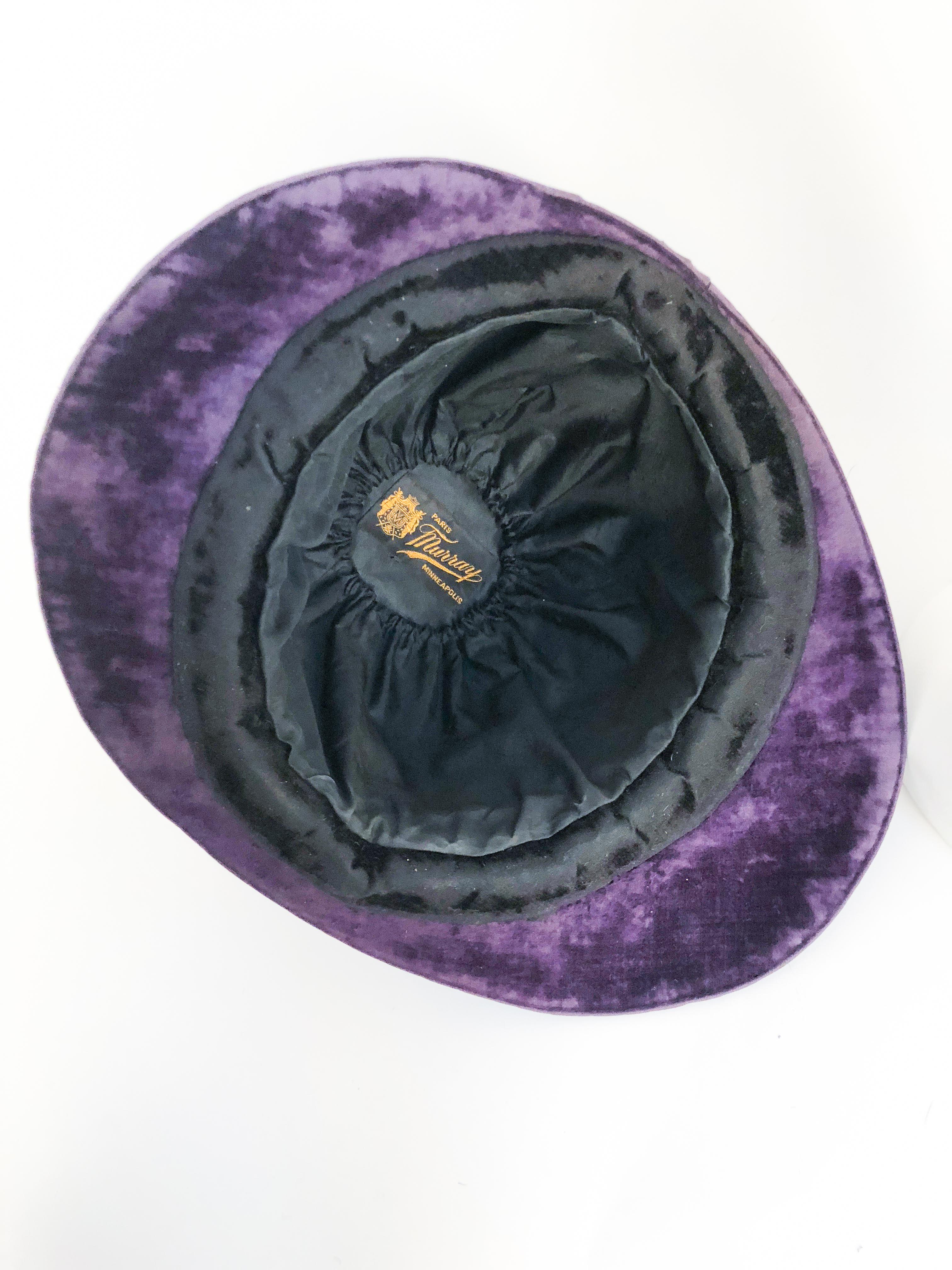 1920s Purple Velvet Cloche With Flower Accent Pieces  In Good Condition In San Francisco, CA