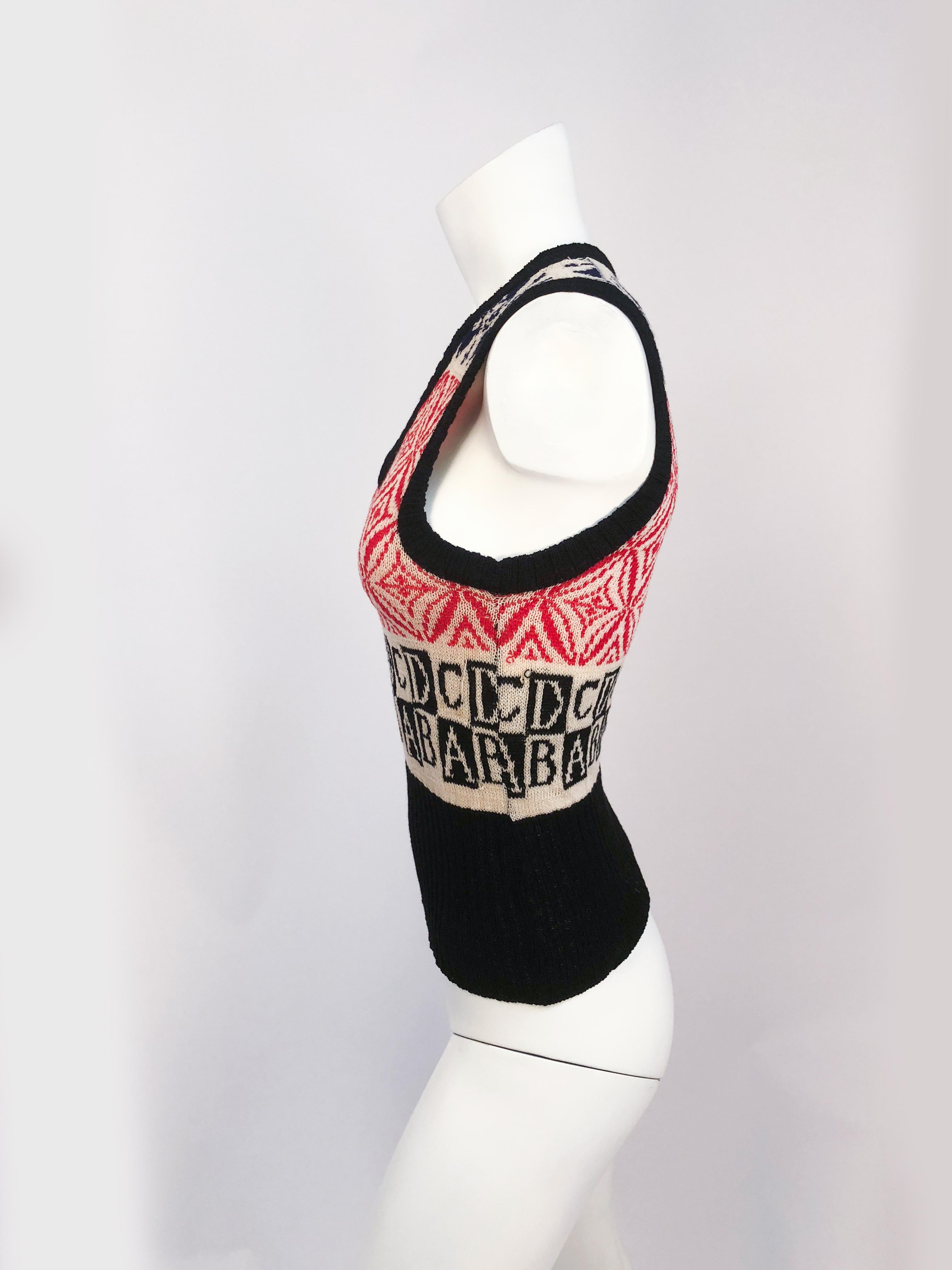 Black 1970s Adolfo Knit Vest with Abstract Pattern