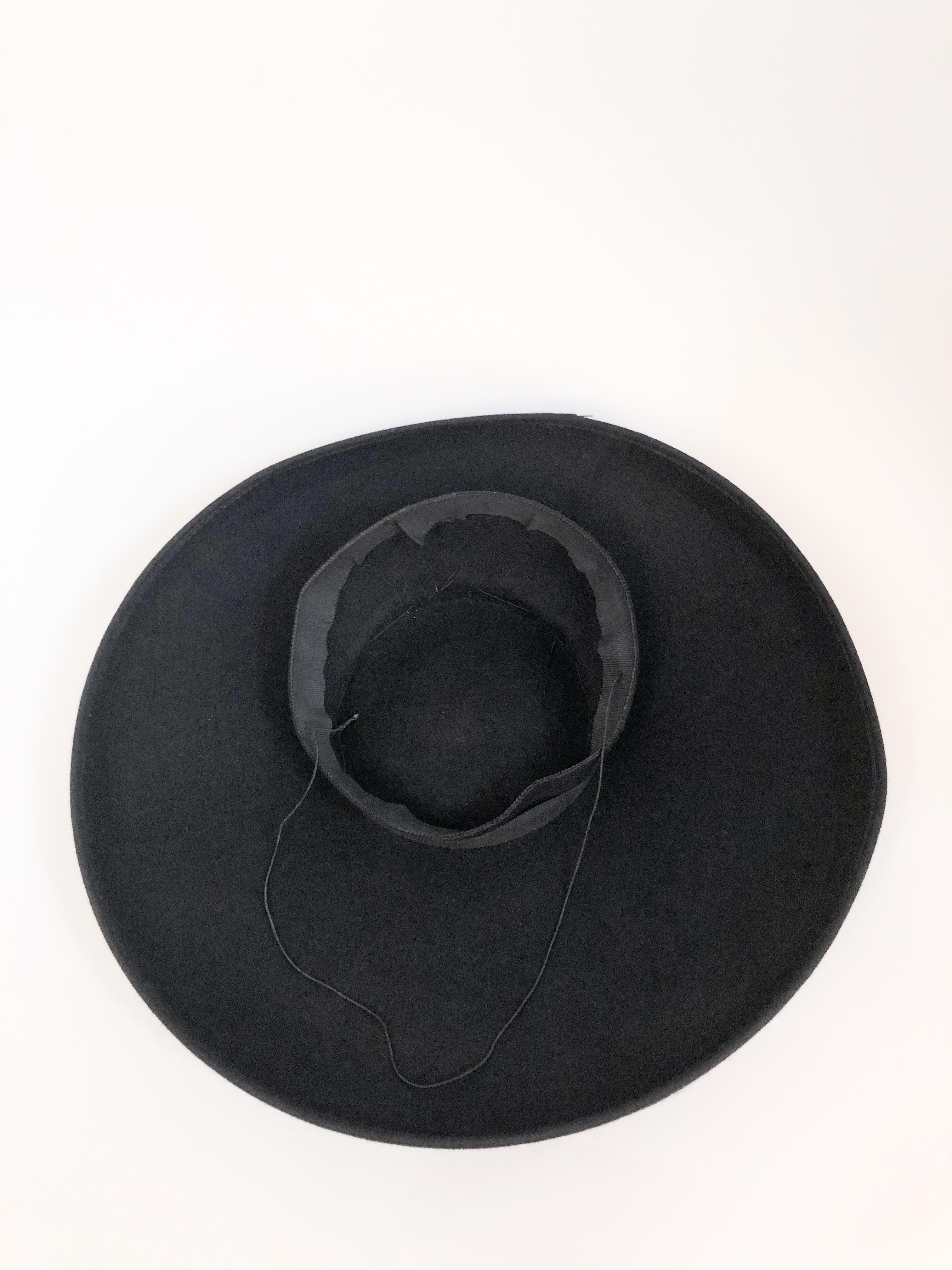 Women's or Men's 1940s Black Felt Cartwheel Hat