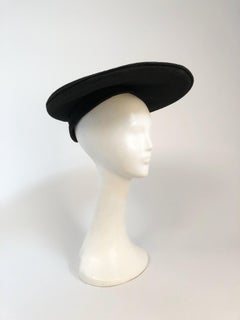 1940s Black Wool Pancake Hat