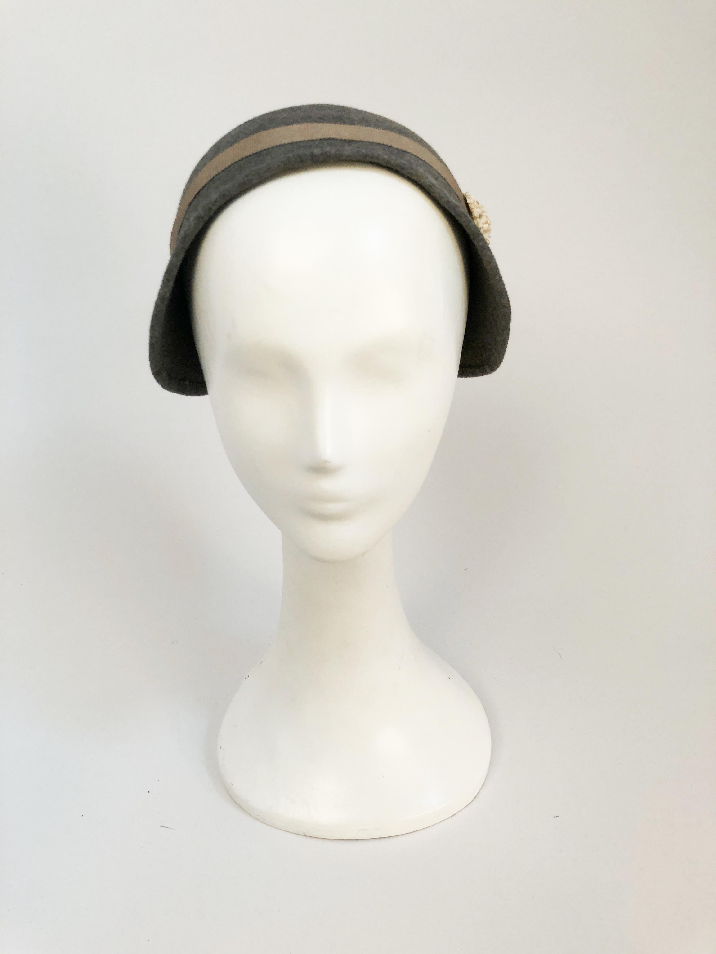 Women's or Men's 1930s Grey Cashmere Wool Hat with White Carved Button