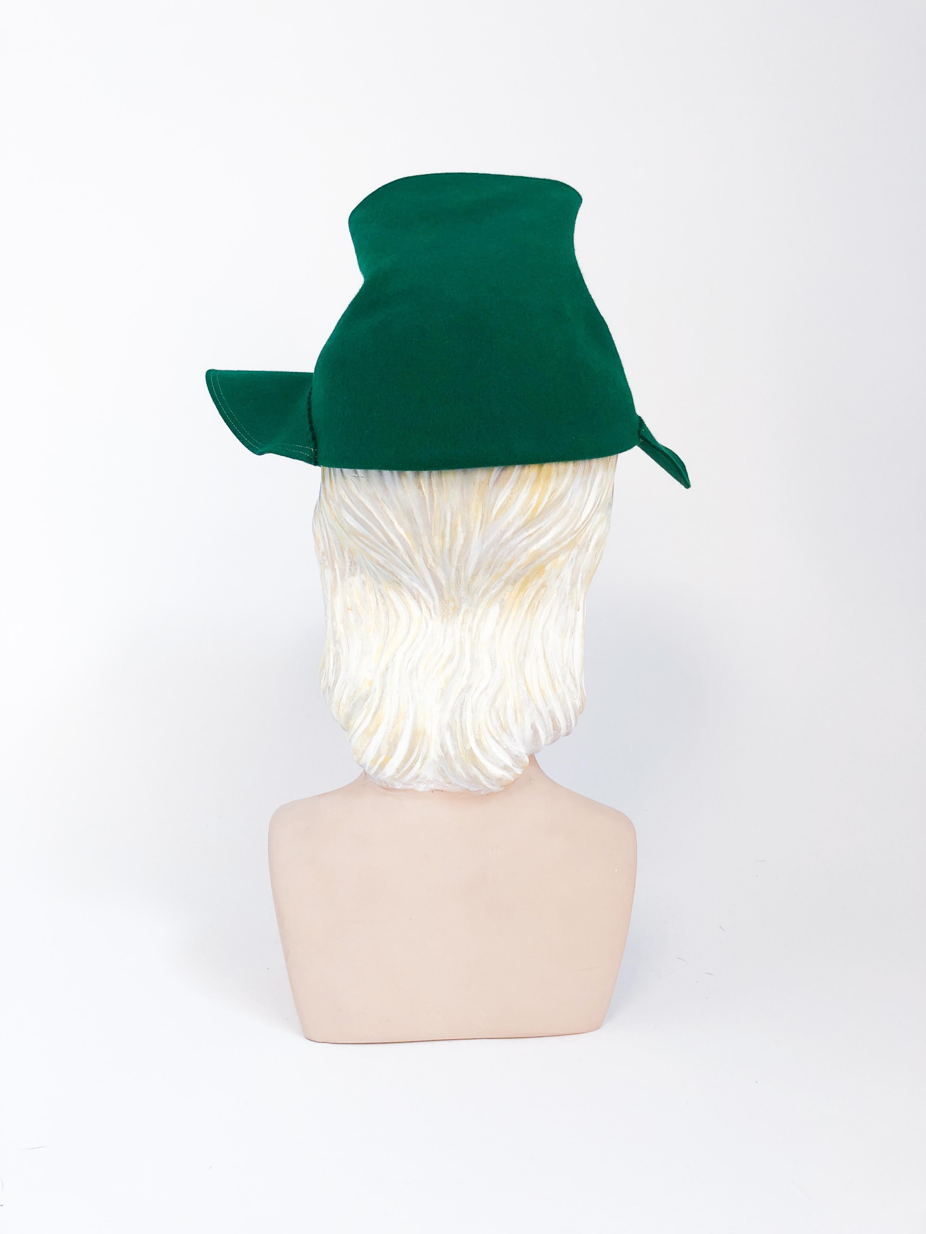 Women's 1930s Kelly Green Handmade Beaver Felt Hat