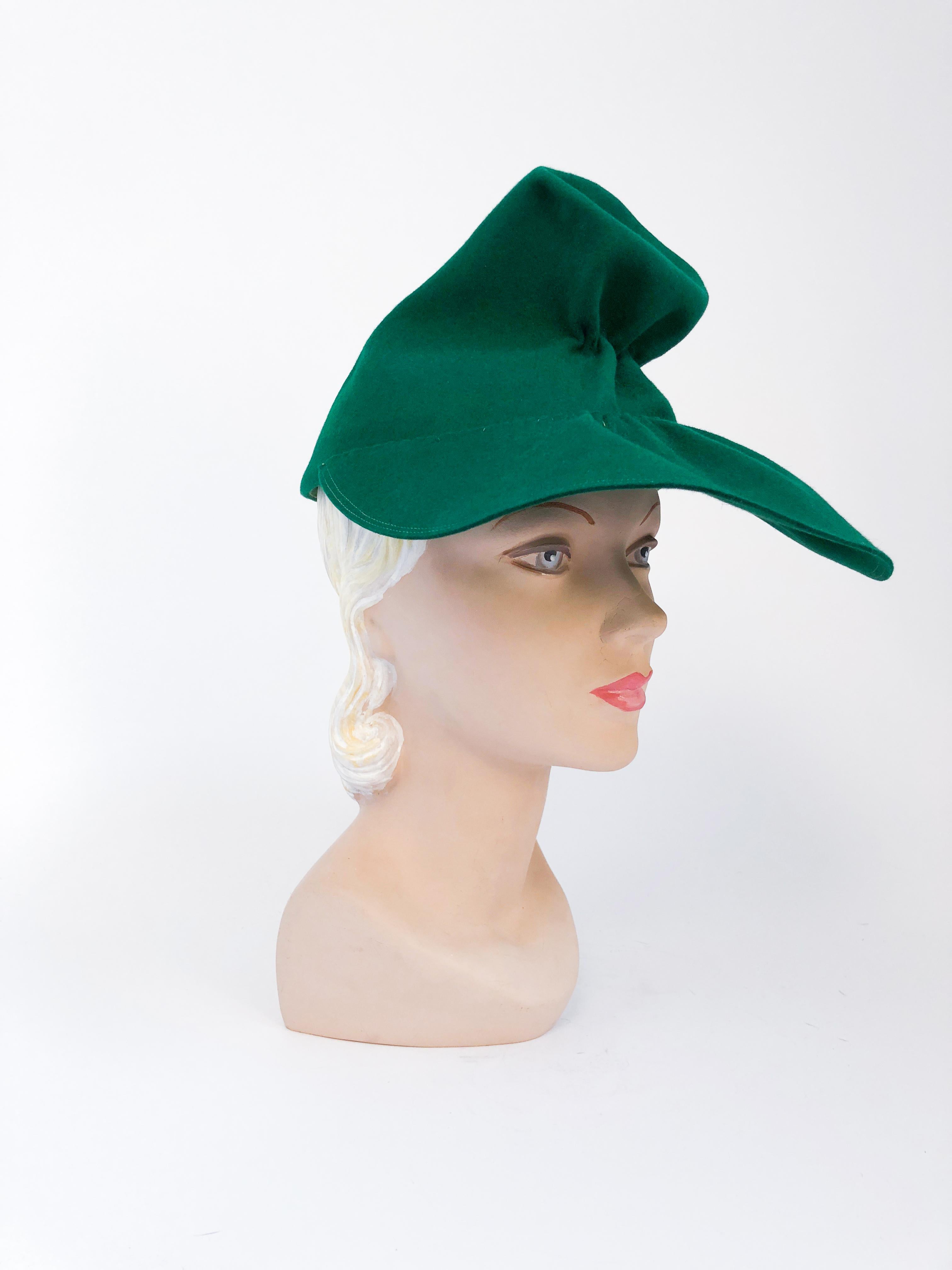 1930s Kelly Green Handmade Beaver Felt Hat 1