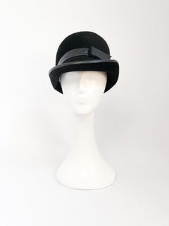 1960s Dachettes' Black Beaver Fur Felt and Pleather Hat