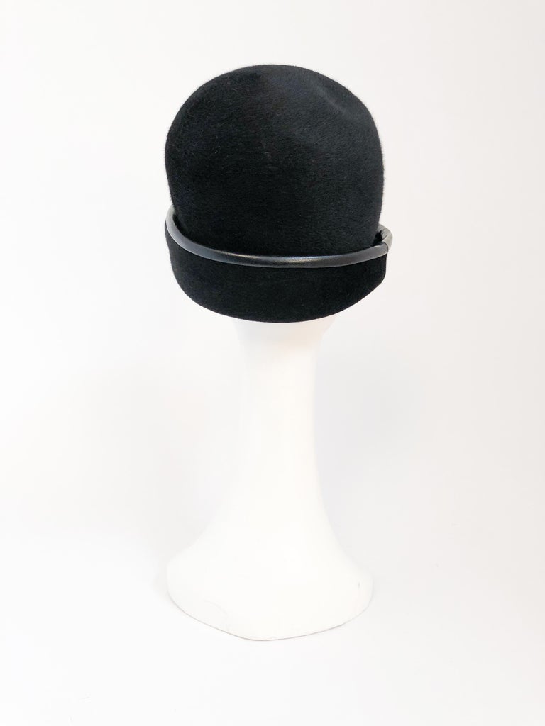 Women's 1960s Dachettes' Black Beaver Fur Felt and Pleather Hat For Sale