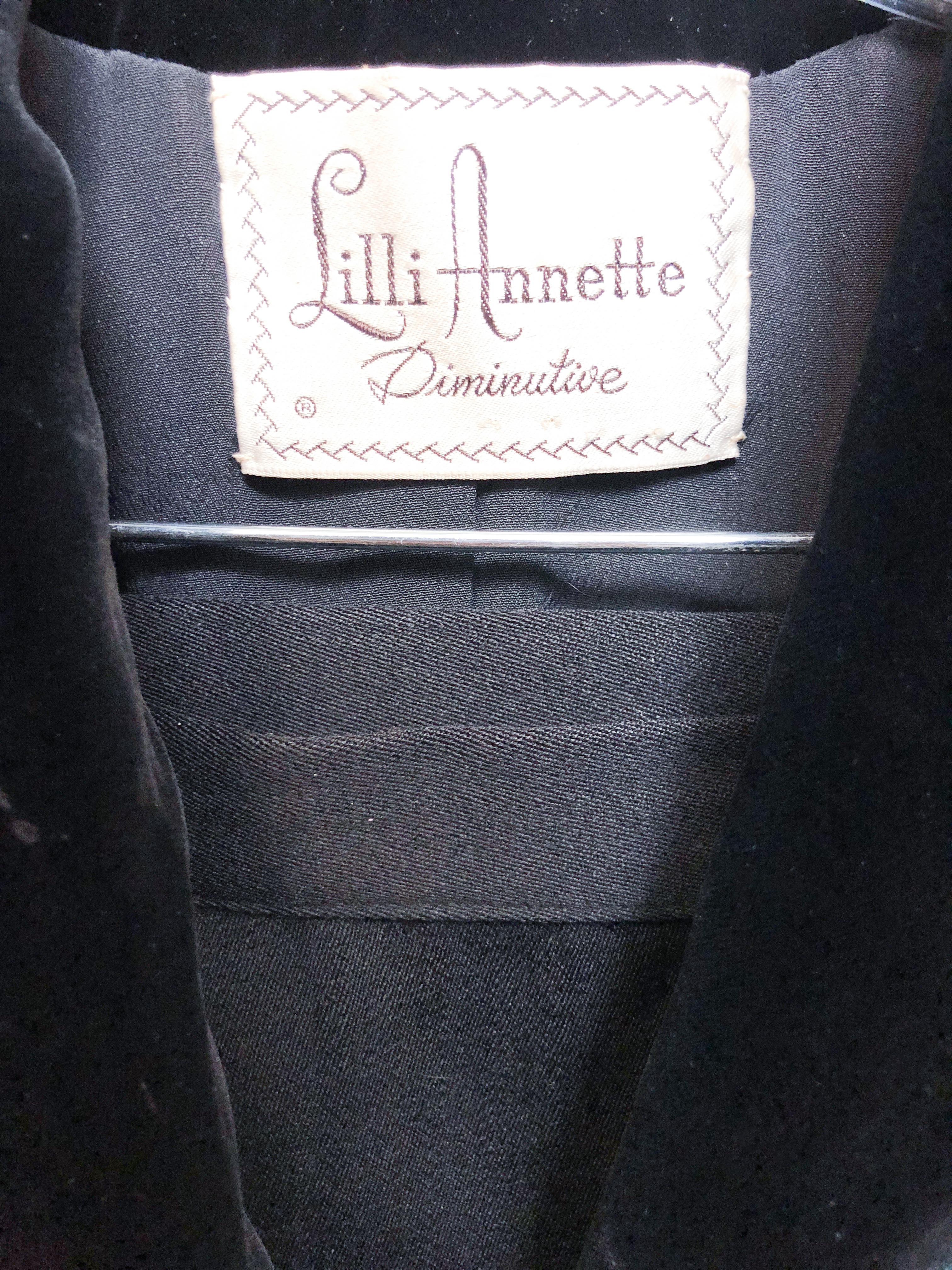 1940's Lilli Annette Black Suit With Velvet Accents In Good Condition In San Francisco, CA