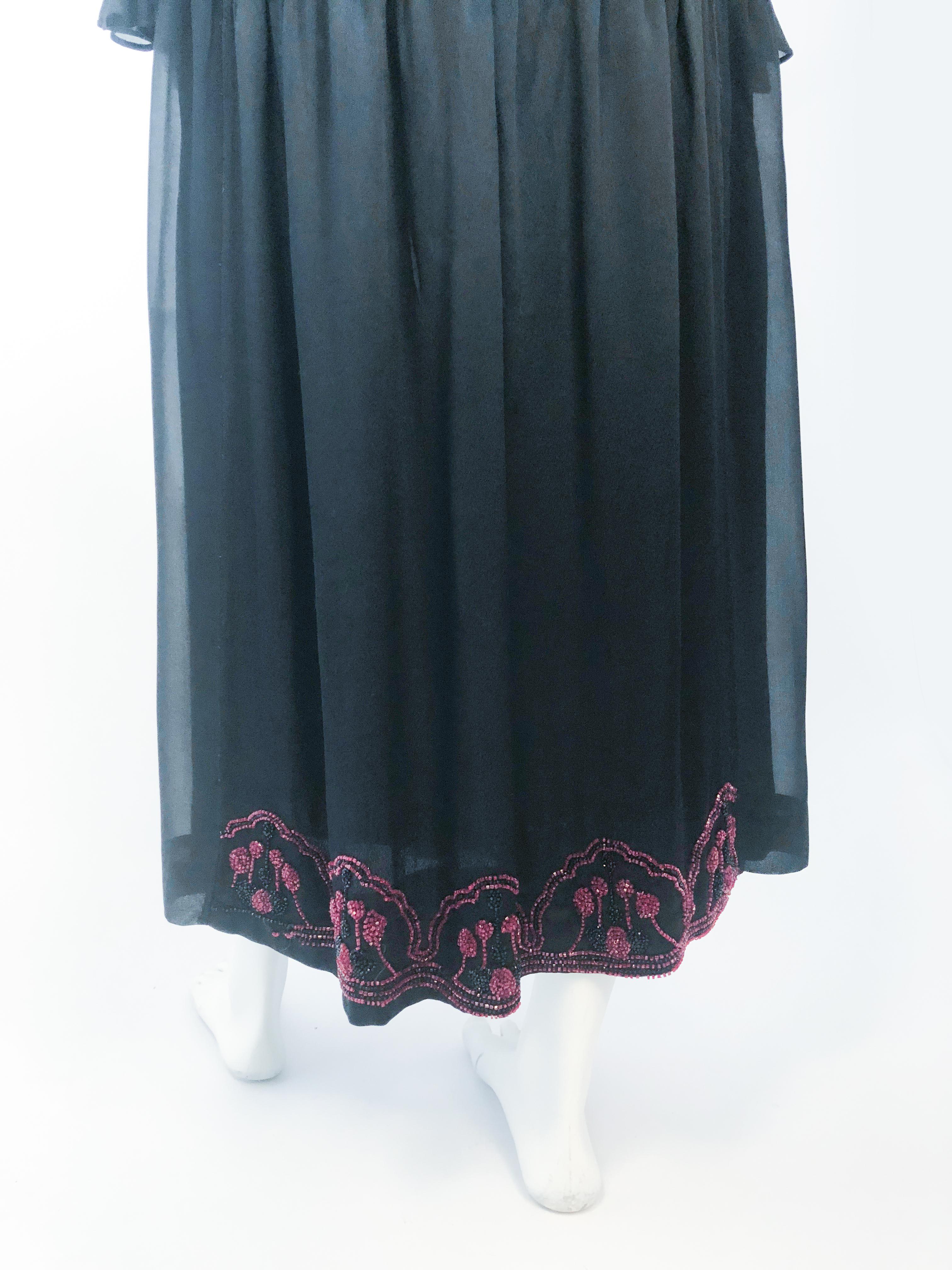 1920s Black Silk Chiffon Dress and Vest with Hand Beading Detail For Sale 4