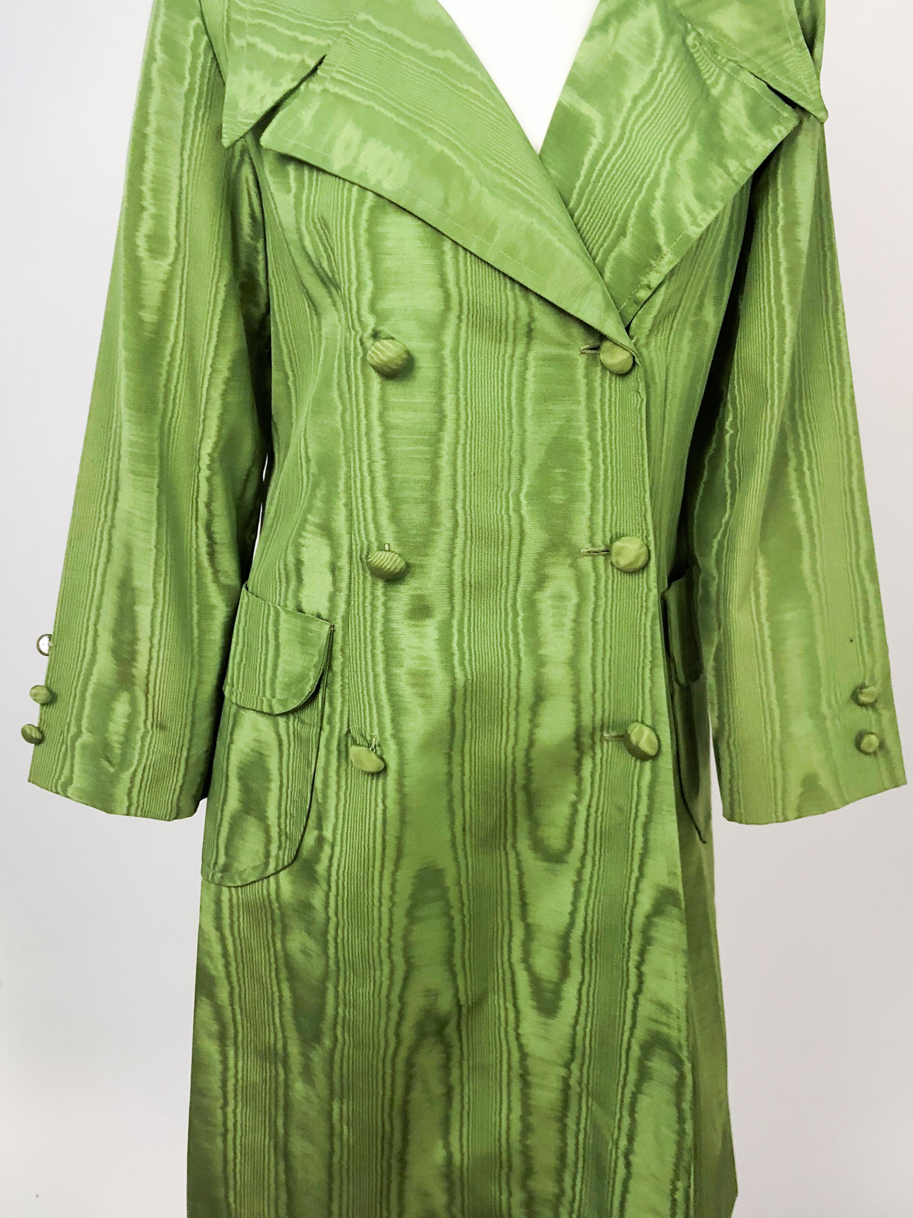 Women's 1970s Avocado Green Moire Coat