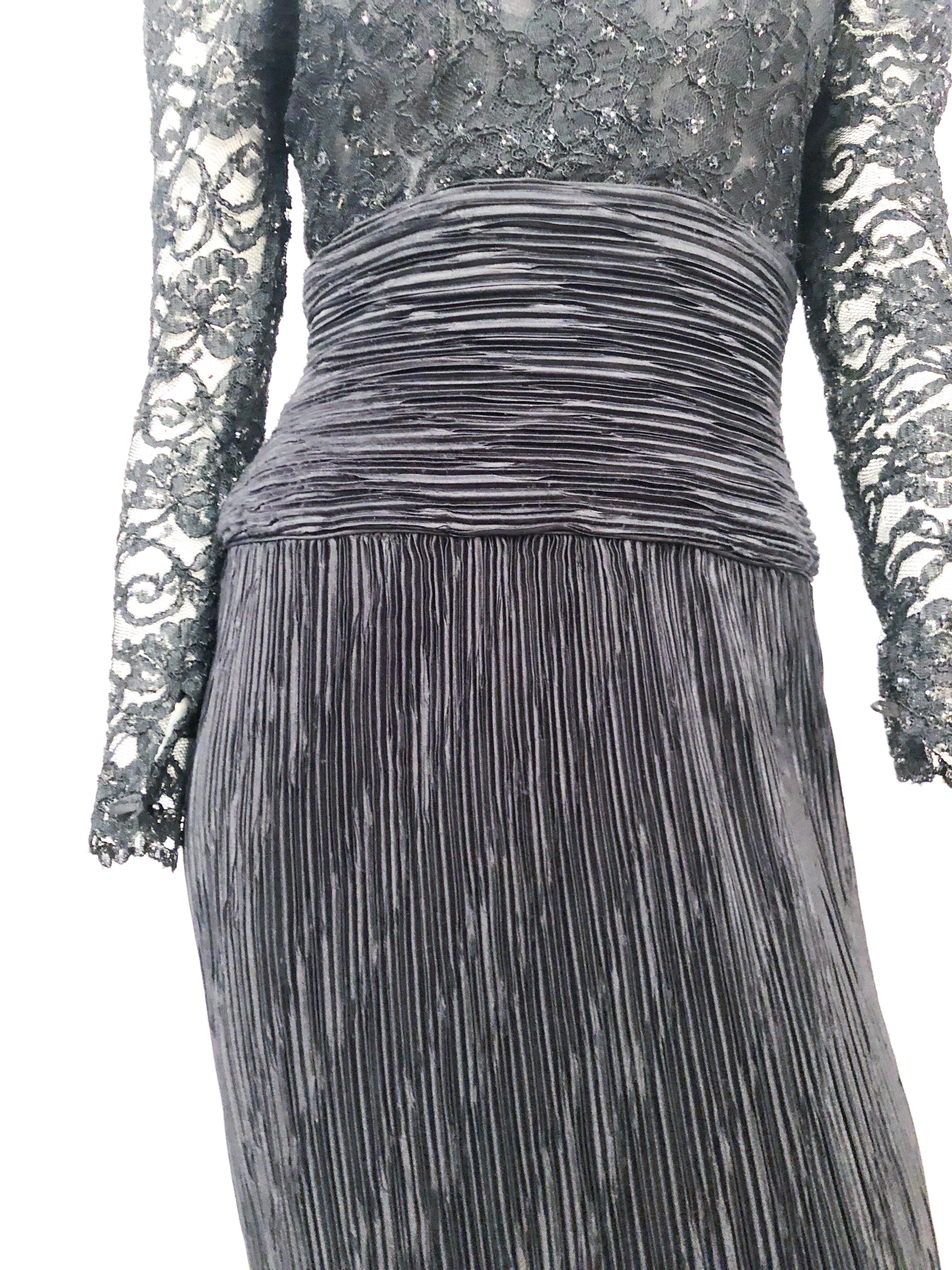 1980s Black Lace and Origami Pleated Dress In Good Condition For Sale In San Francisco, CA