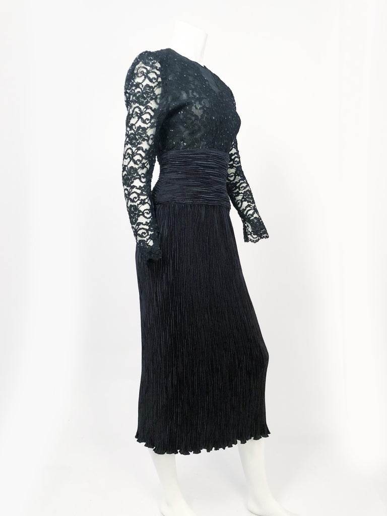 1980s Black Lace and Origami Pleated Dress For Sale at 1stDibs