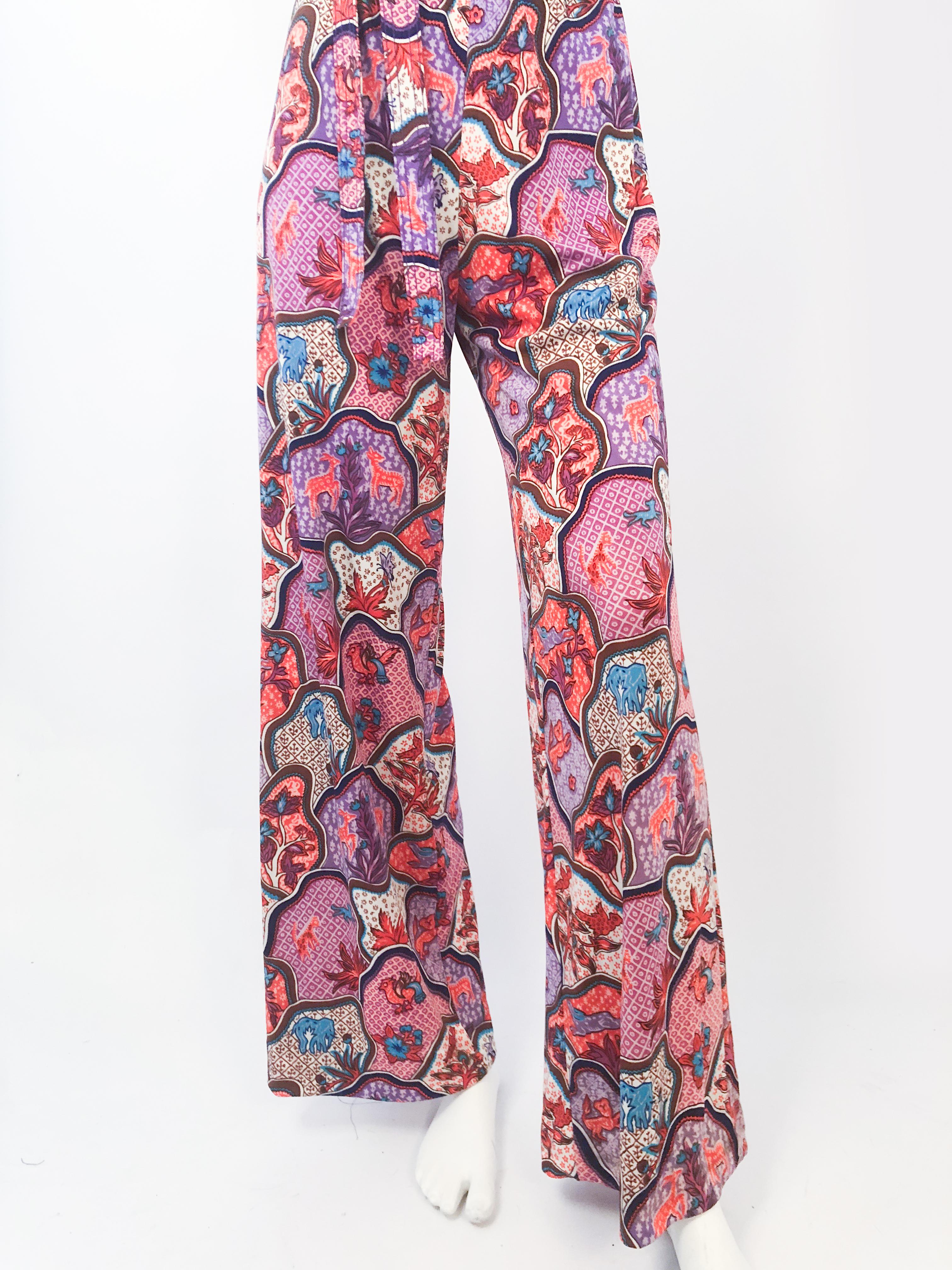 Women's 1970s Printed Jumpsuit and Jacket Set