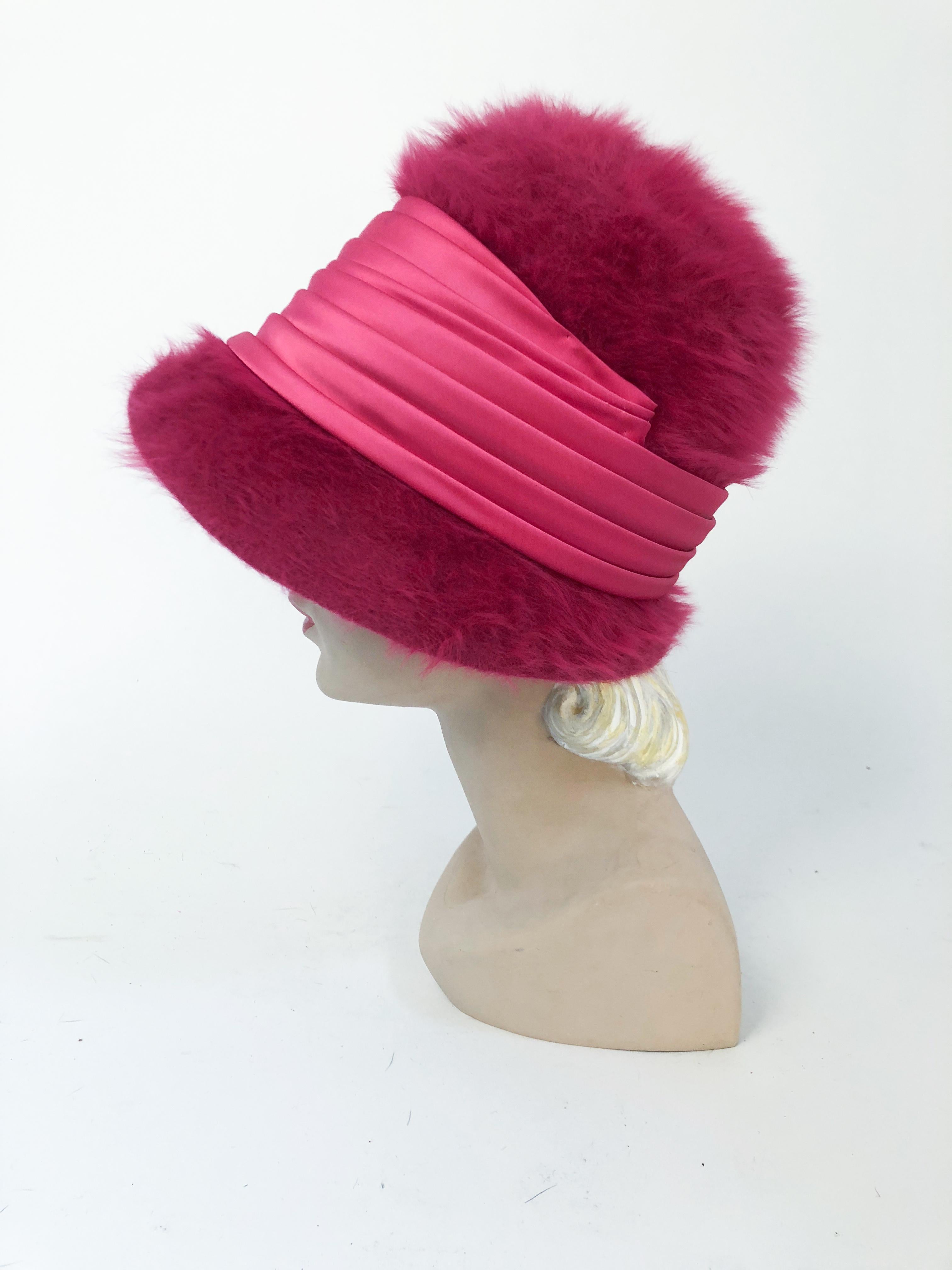 1960s Hot Pink Angora Cloche with Satin Hat Band In Good Condition In San Francisco, CA