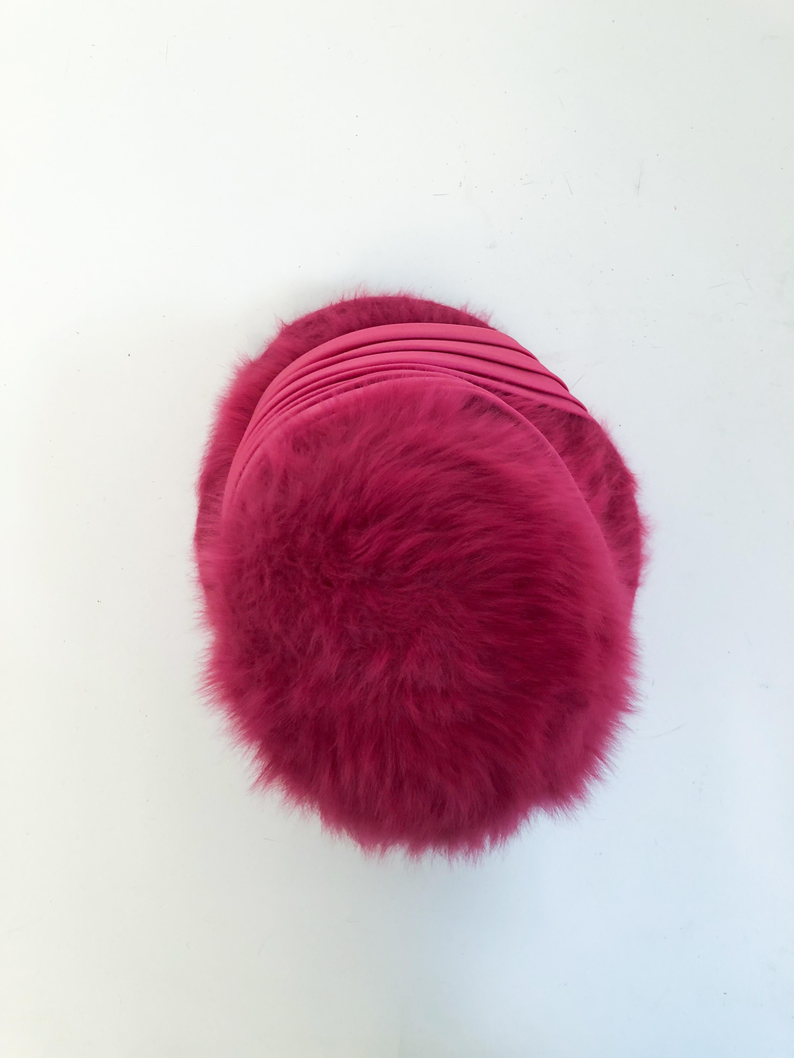 1960s Hot Pink Angora Cloche with Satin Hat Band 2